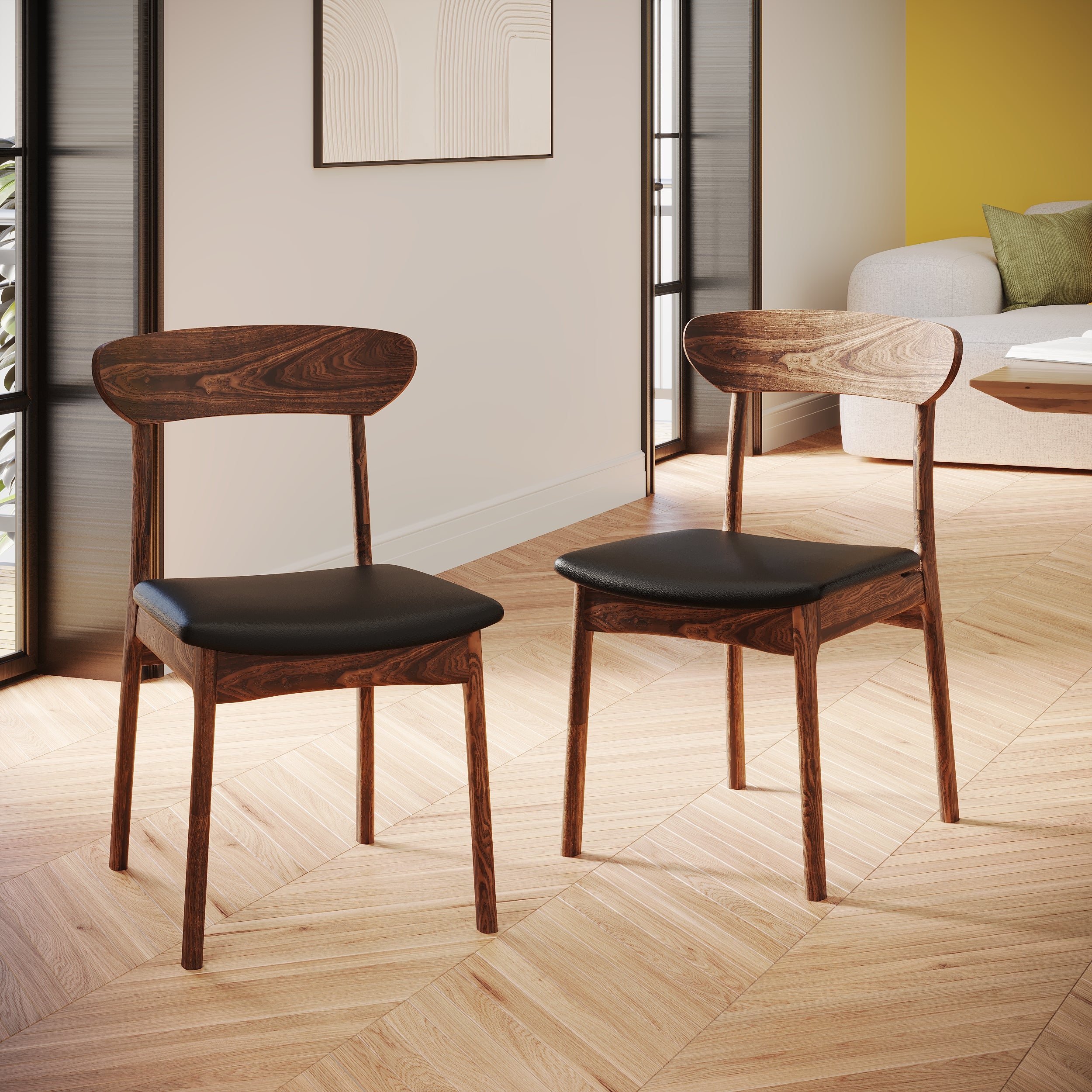 lana chaise en cuir synthetique noir bois fonce lot de 2 focus
