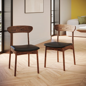 lana sedia in ecopelle nera legno scuro set di 2 focus