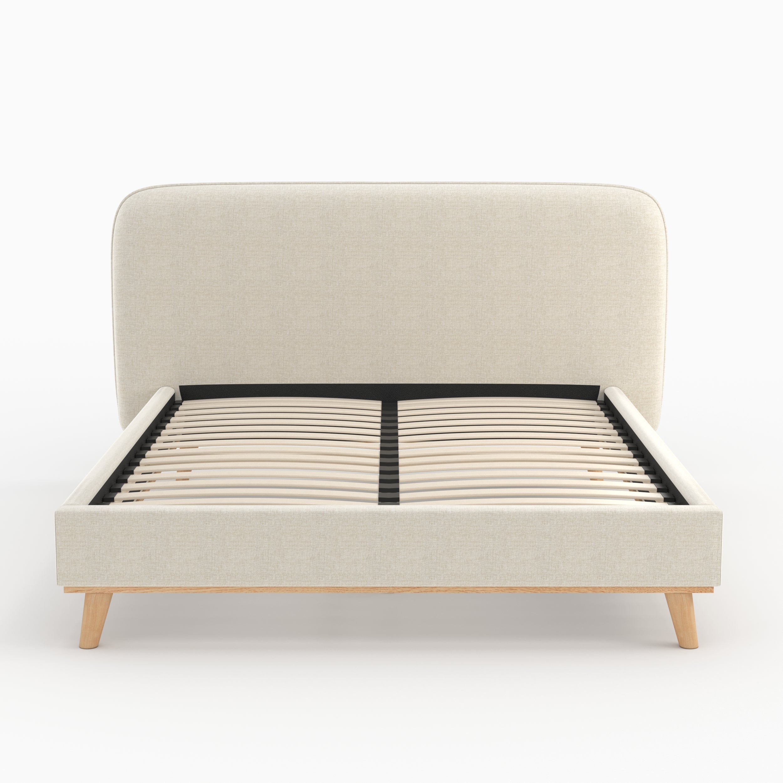 lit double 160 x 200 cm tissu gris beige pieds bois modjo