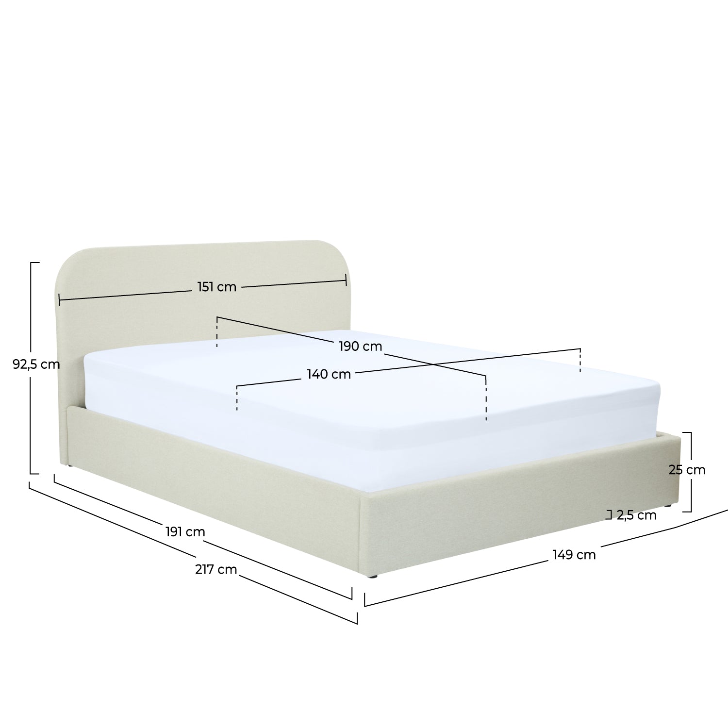 Lit double beige tissu