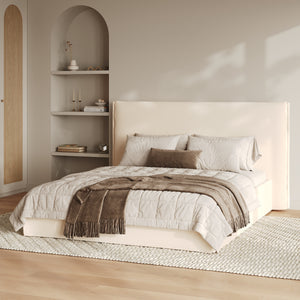 Lit double en tissu blanc Safia dehoussable