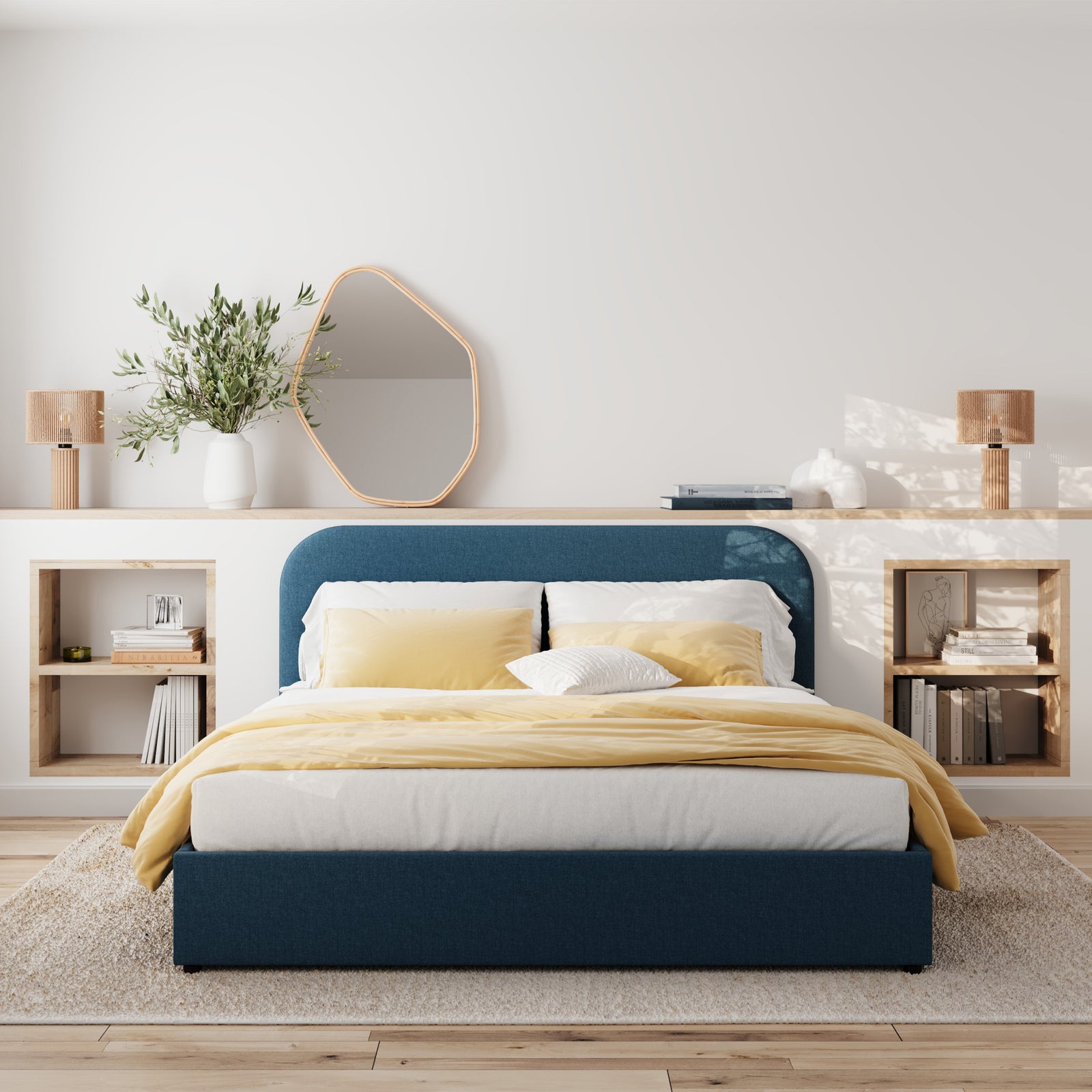 lit double en tissu bleu 140 x 190 cm tilly