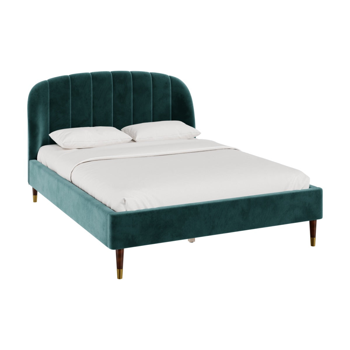 lit double en velours vert et pieds dore gala