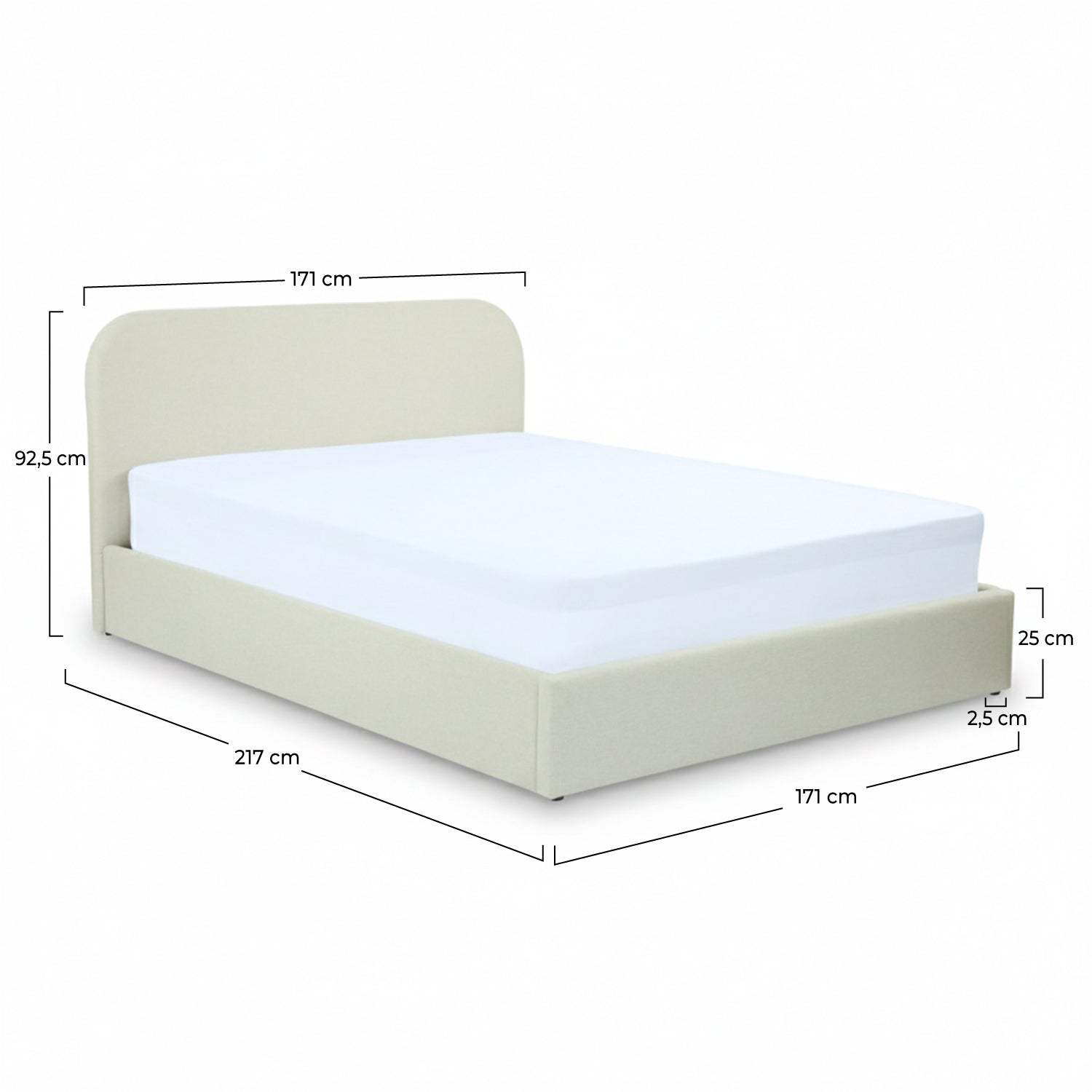 Lit double Tilly avec coffre 160x200 tissu gris beige