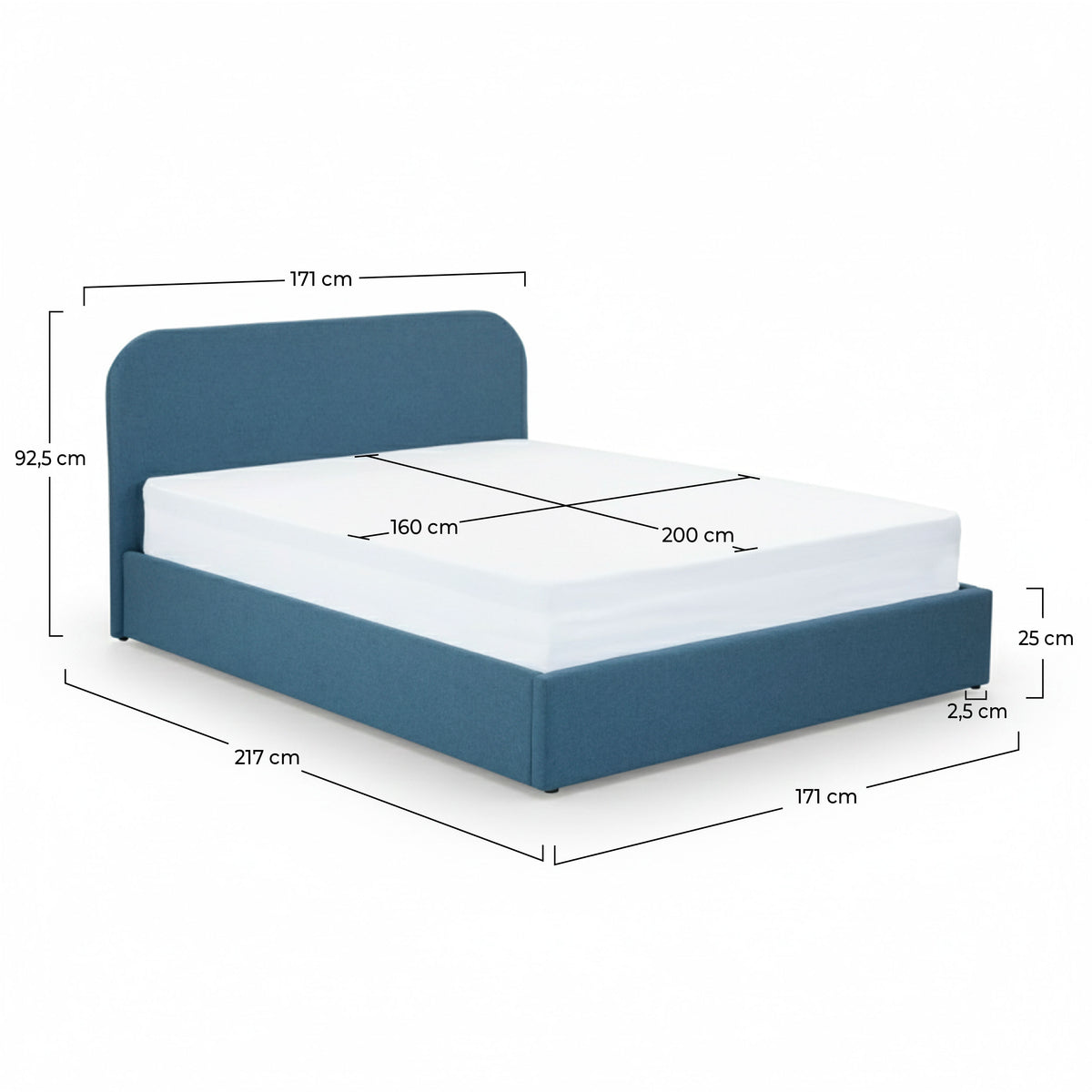 Lit double Tilly coffre 160x200 tissu bleu dimensions – Maison Pavane
