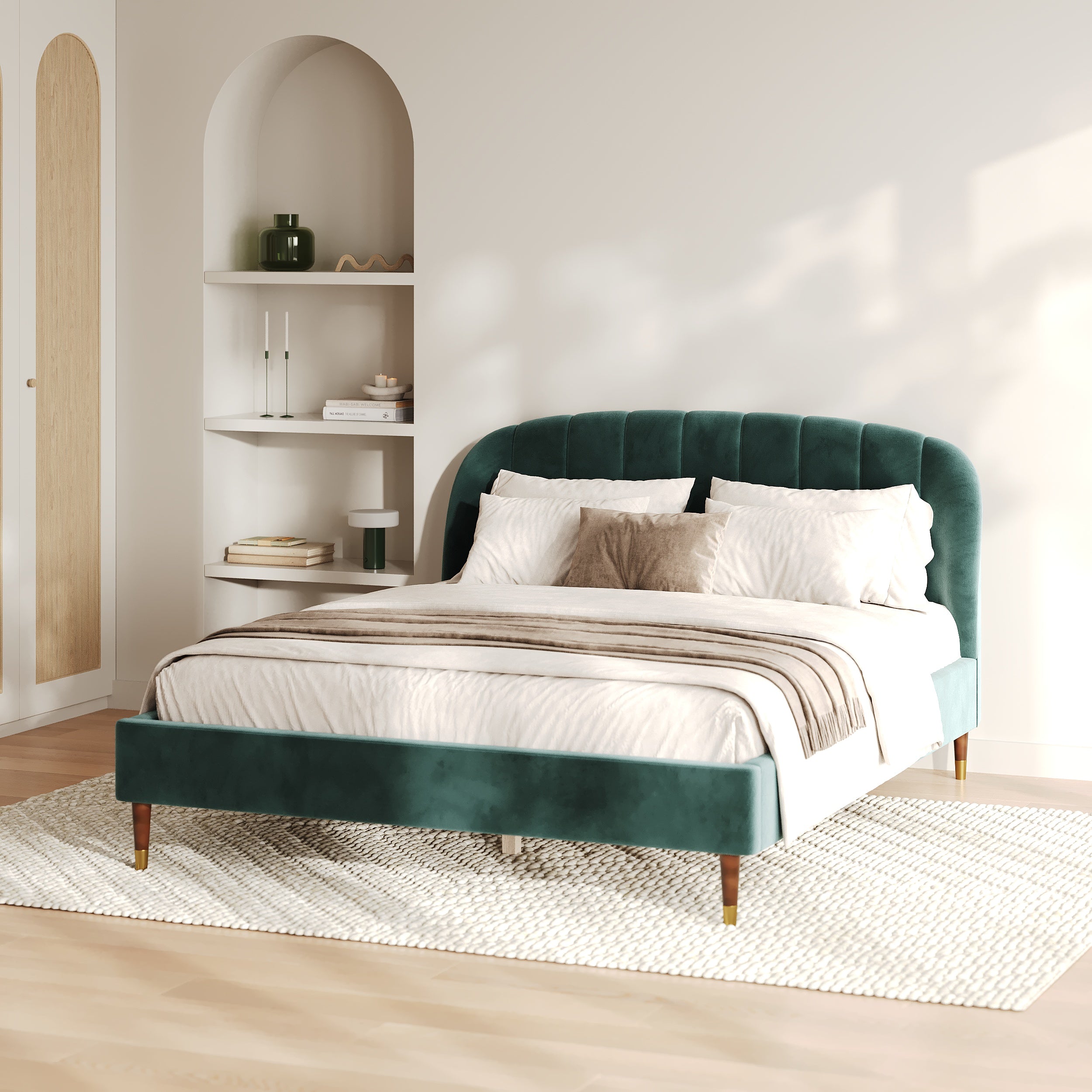 Lit double velours vert Gala 160 200 cm