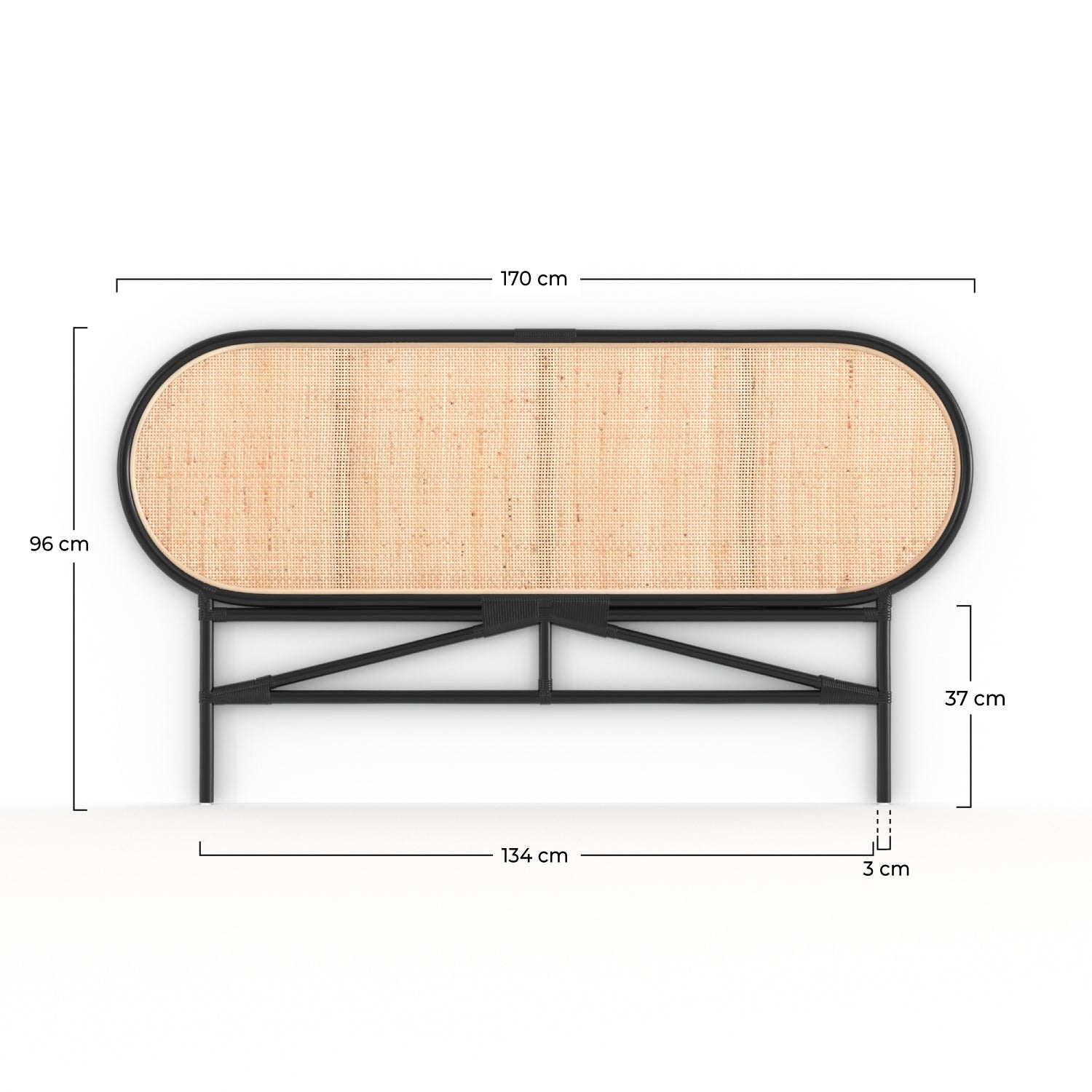 Lit rotin noir Navahino tête 140cm
