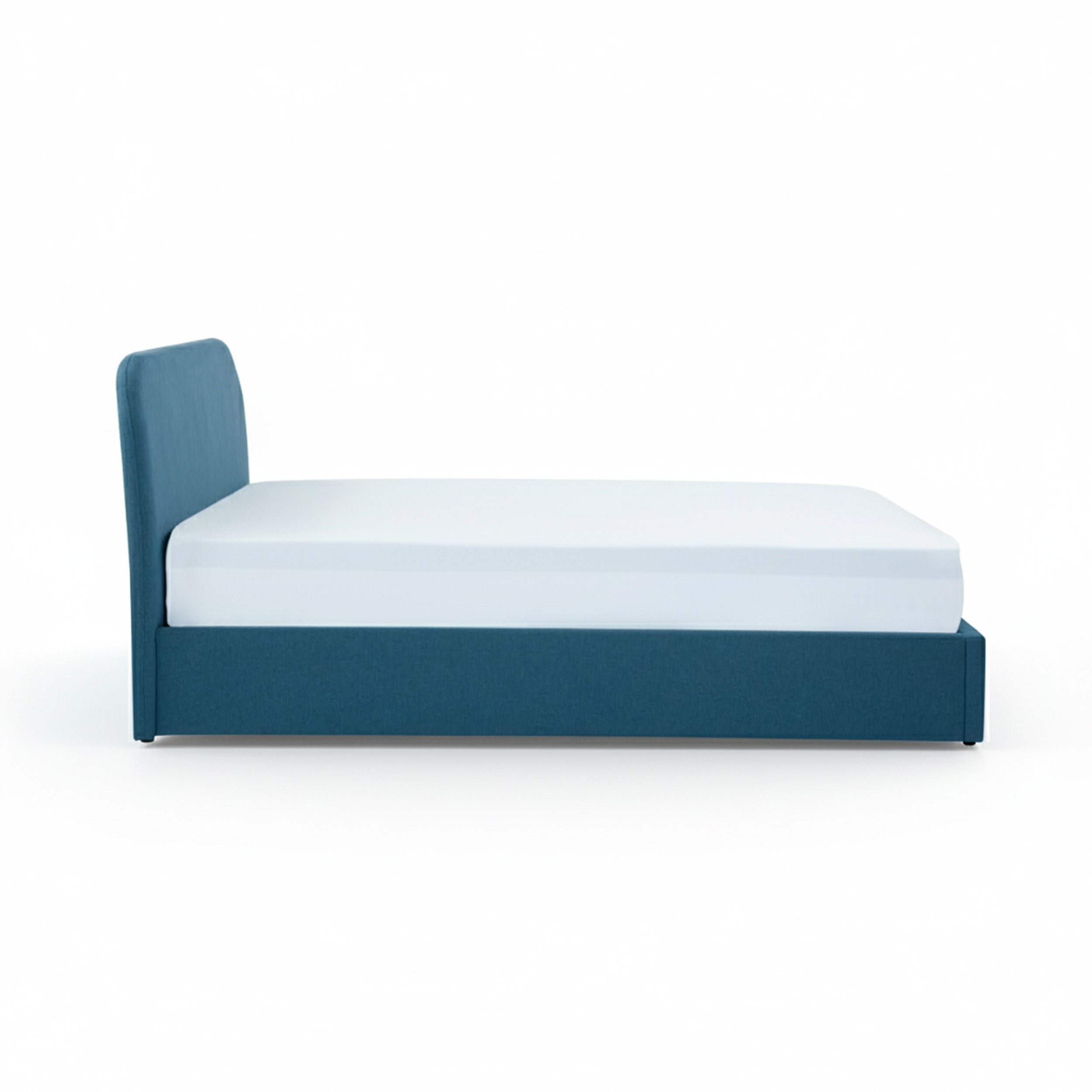 Lit Tilly 160x200 tissu bleu avec coffre