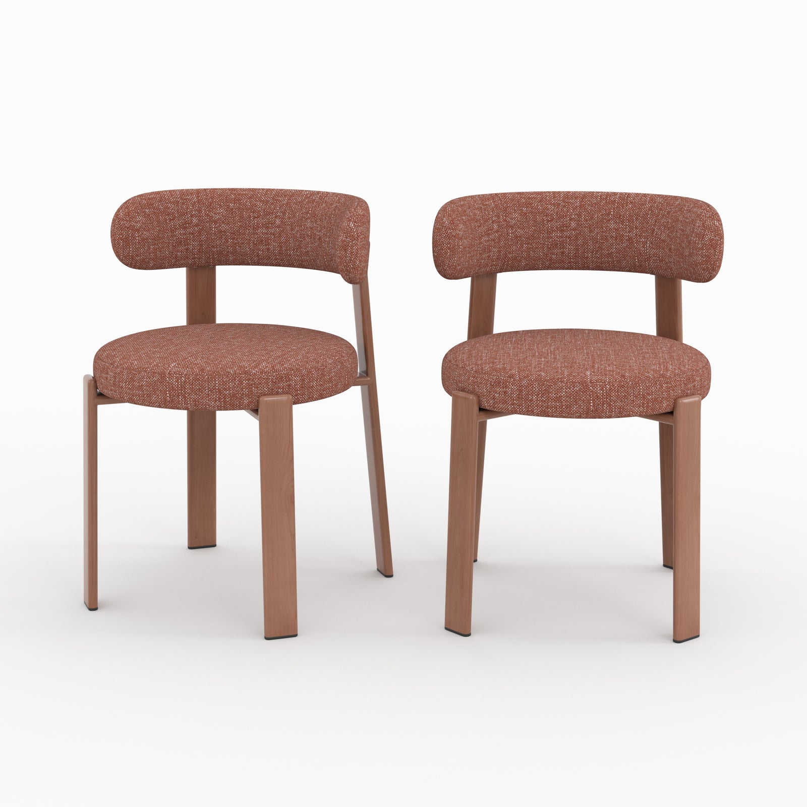 Lot 2 chaises Aura tissu texture brun canelle pieds métal effet bois vue face