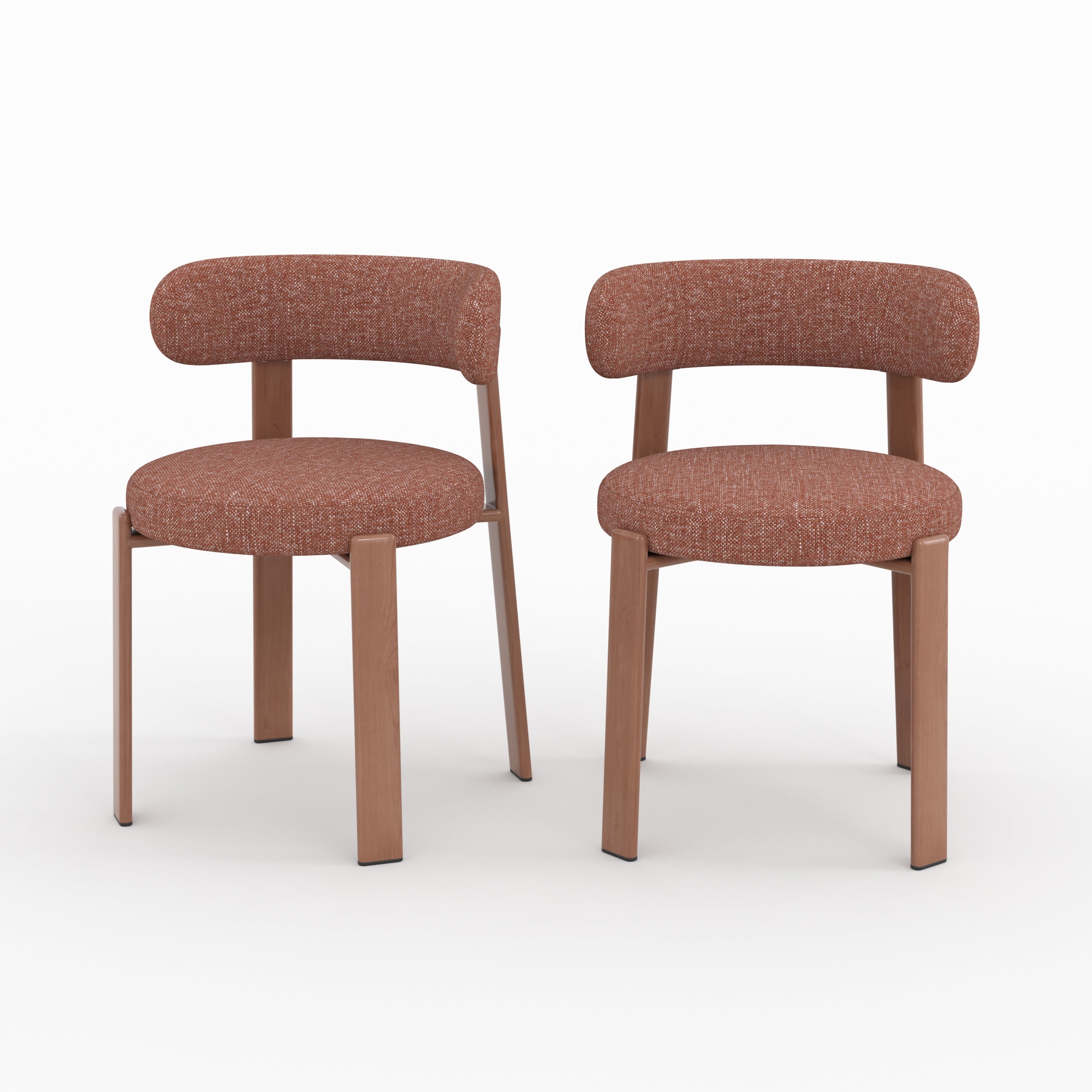 Lot 2 chaises Aura tissu texture brun canelle pieds métal effet bois vue face