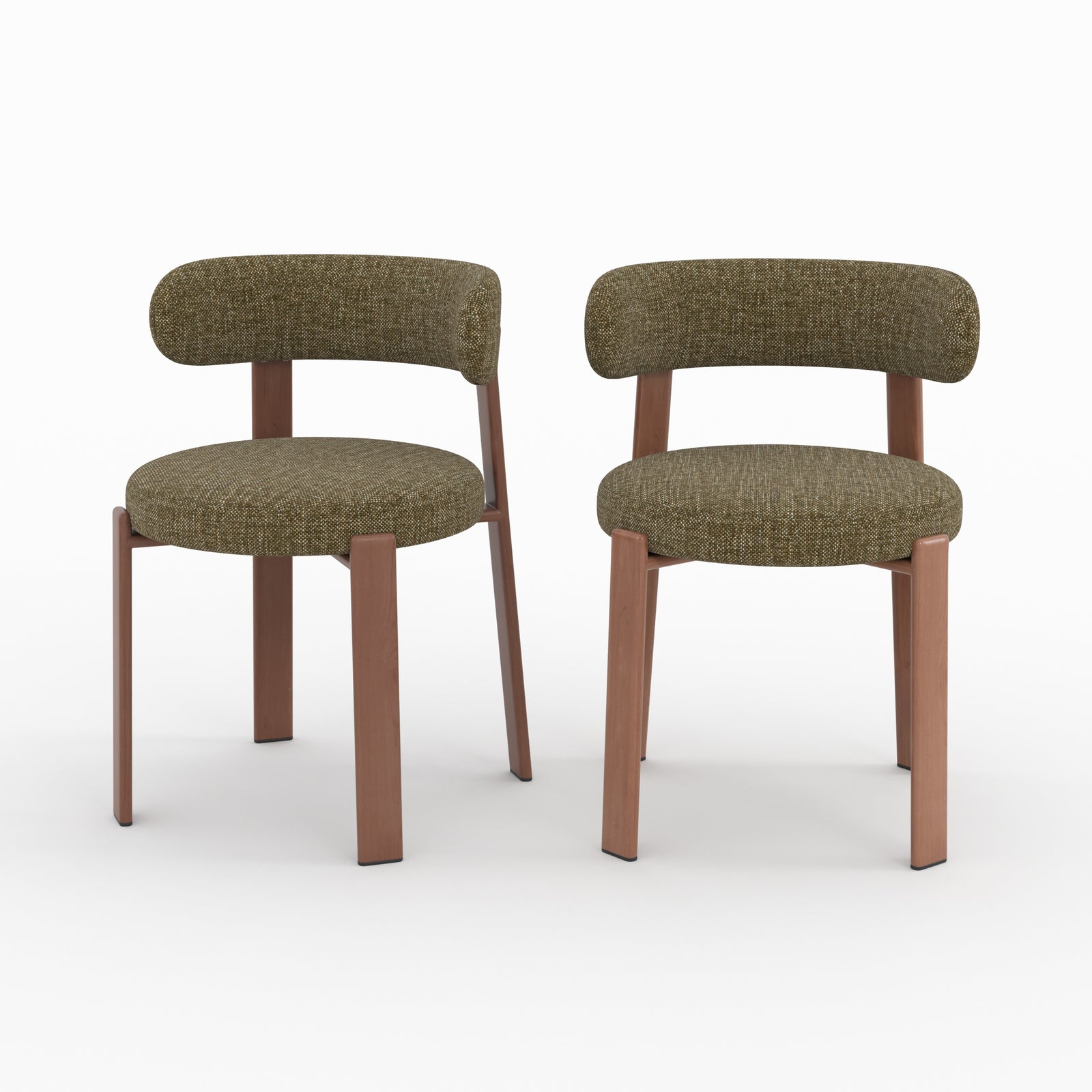 Lot 2 chaises Aura tissu texture vert kaki pieds métal effet bois vue face