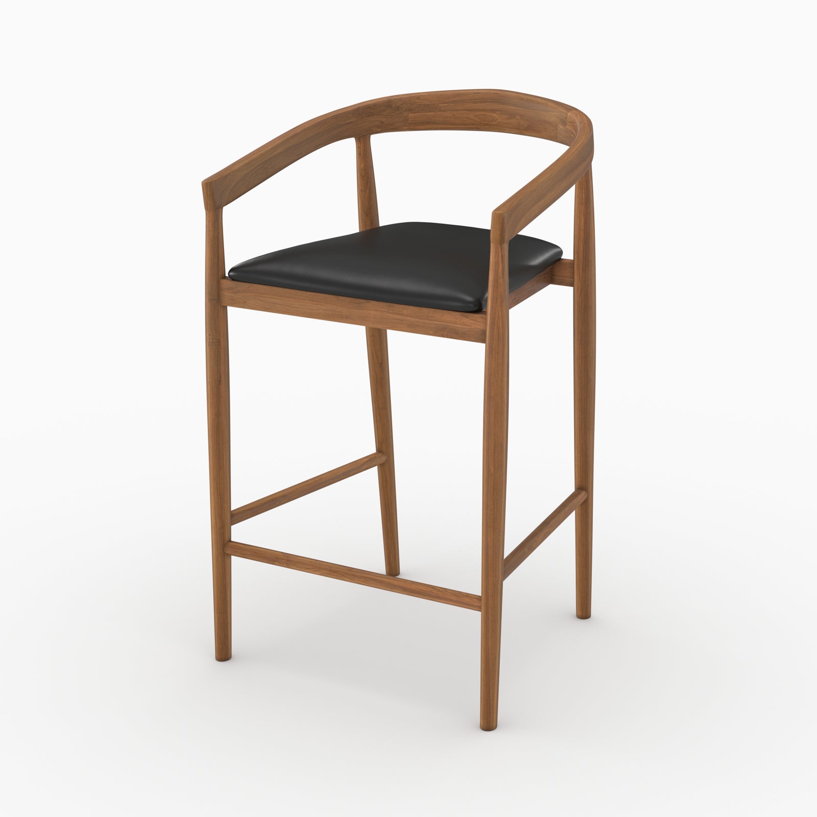 Lot 2 chaises Bali cuir noir teck vernis 77cm