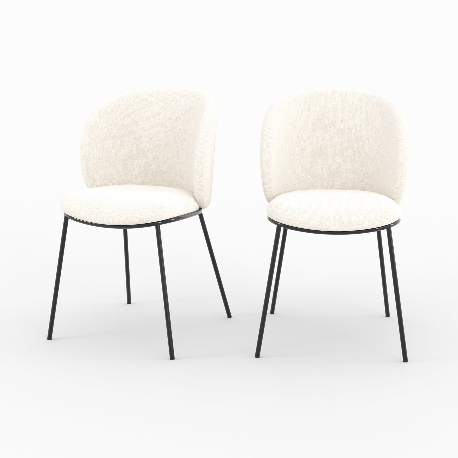 Lot 2 chaises bulle tissu doux blanc pieds métal noir vue face