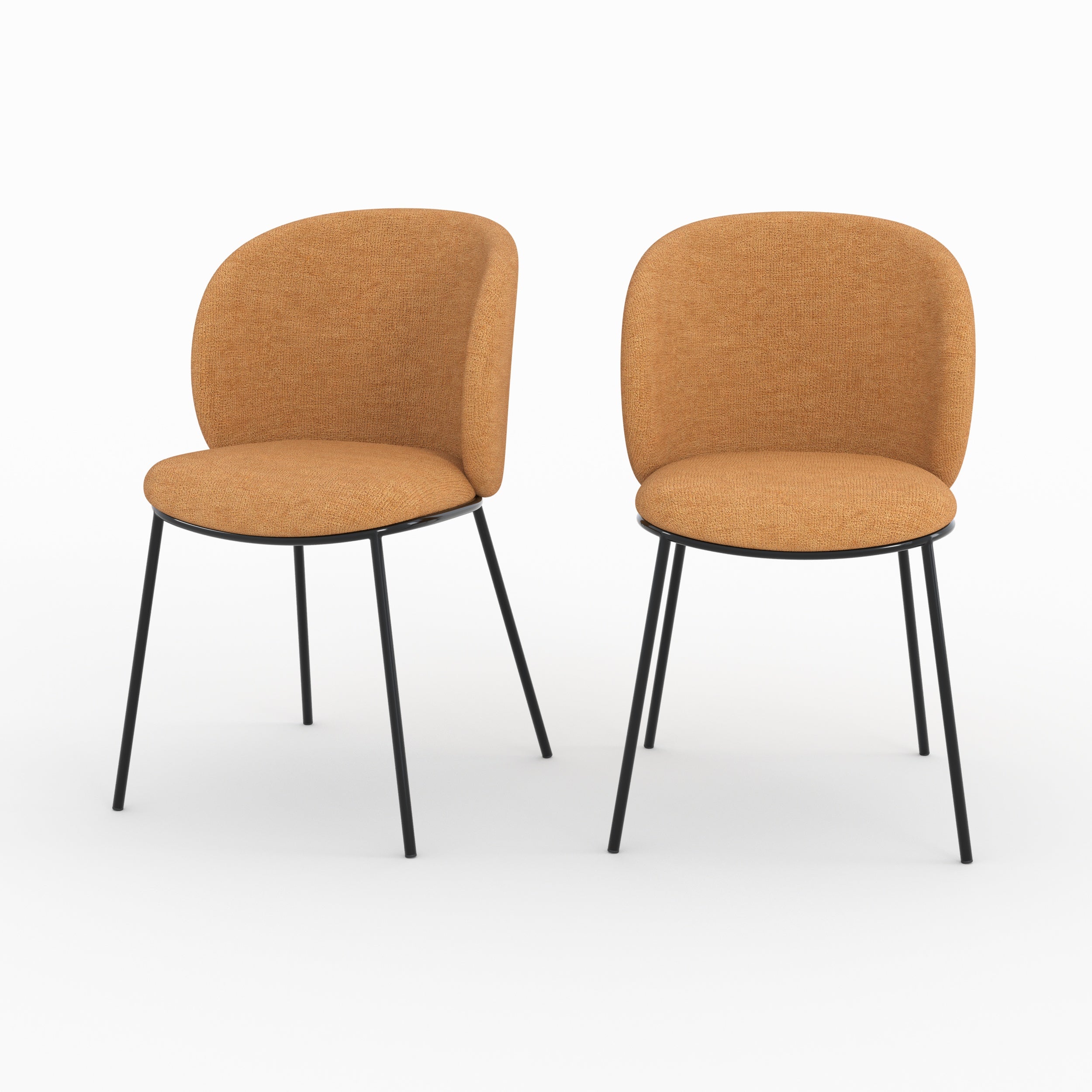 Lot 2 chaises bulle tissu jaune moutarde pieds métal noir vue face