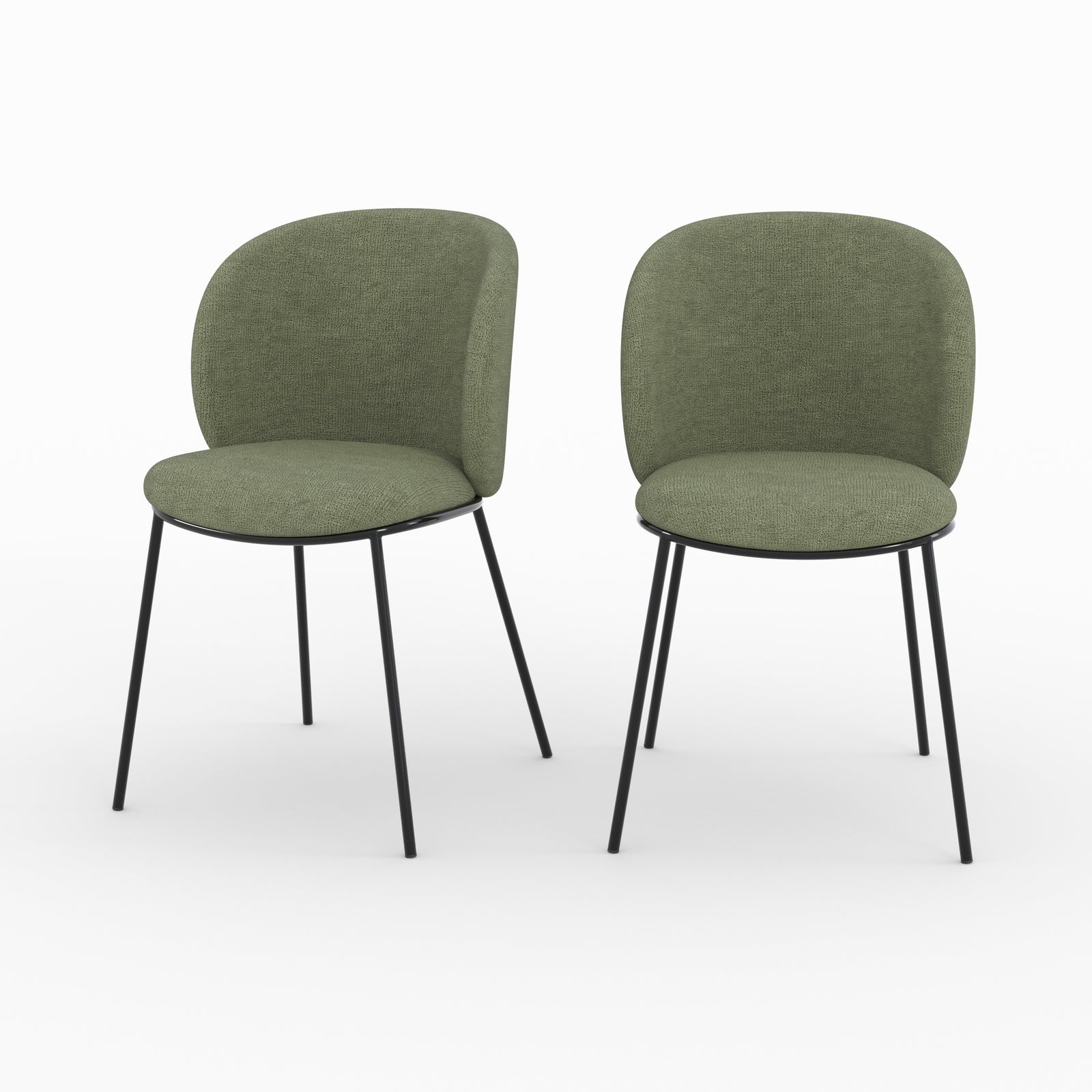 Lot 2 chaises bulle tissu vert kaki pieds métal noir vue face