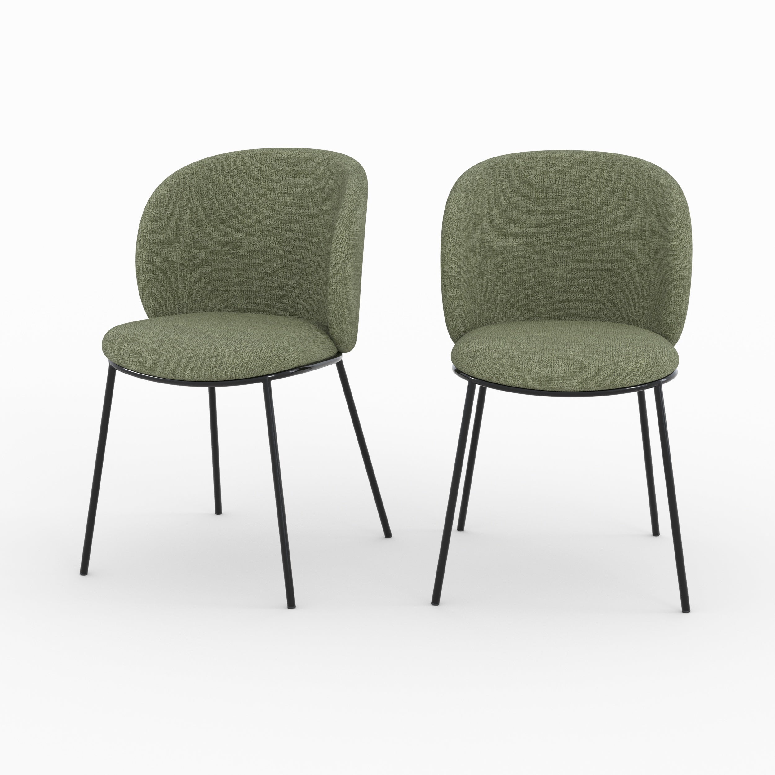 Lot 2 chaises bulle tissu vert kaki pieds métal noir vue face