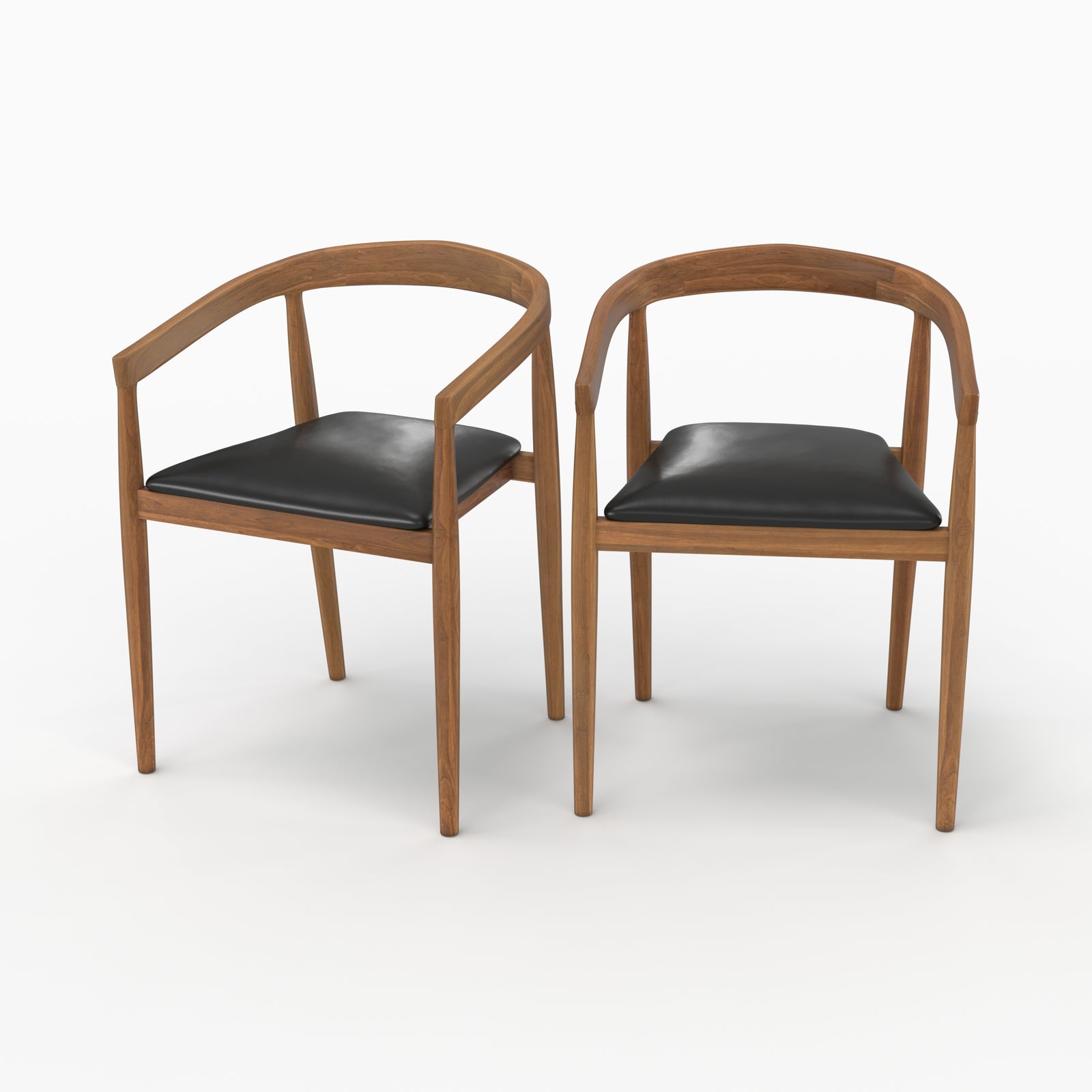 Lot 2 chaises cuir noir Bali teck vernis