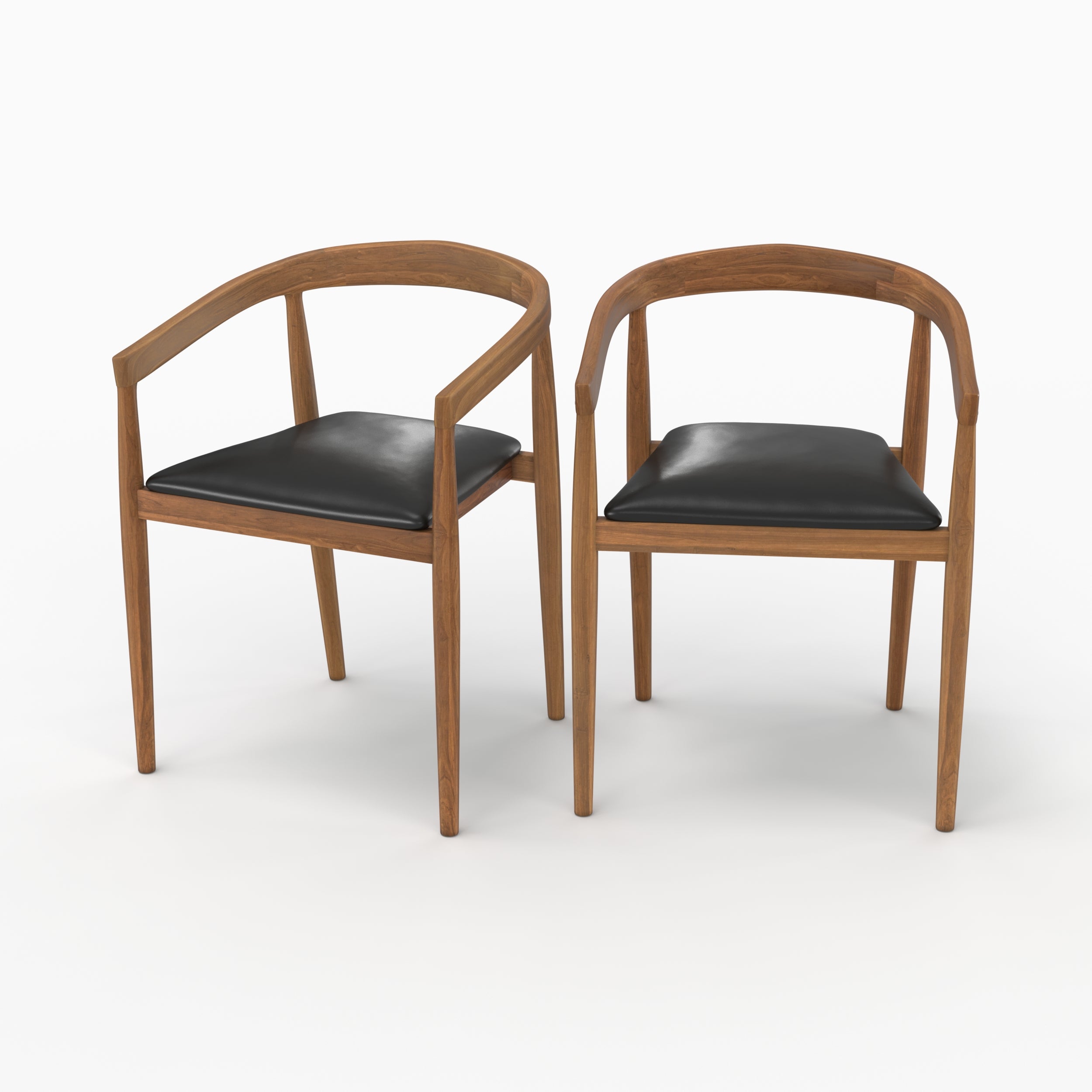 Lot 2 chaises cuir noir Bali teck vernis