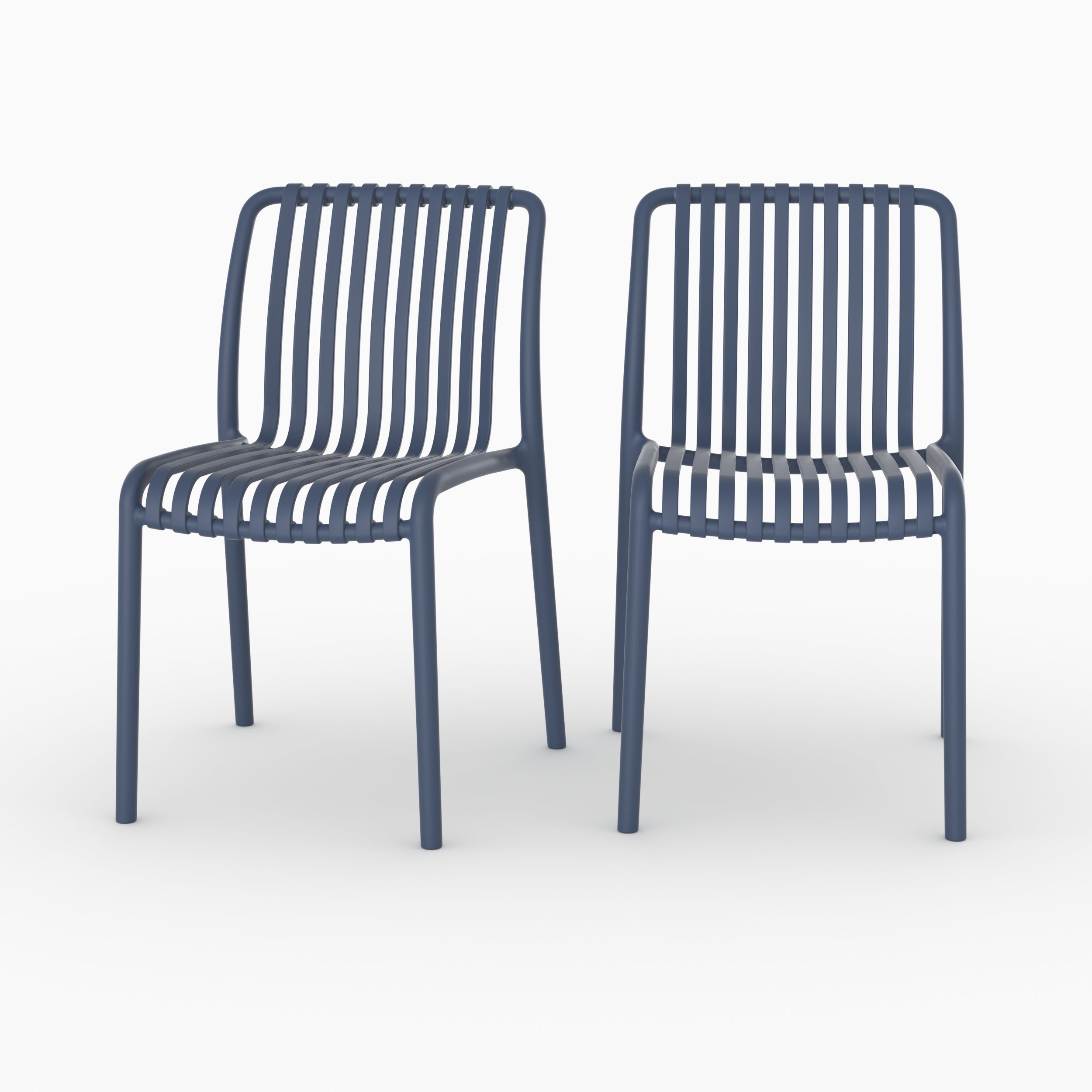 Lot 2 chaises Duli plastique bleu marine empilables vue face ensemble
