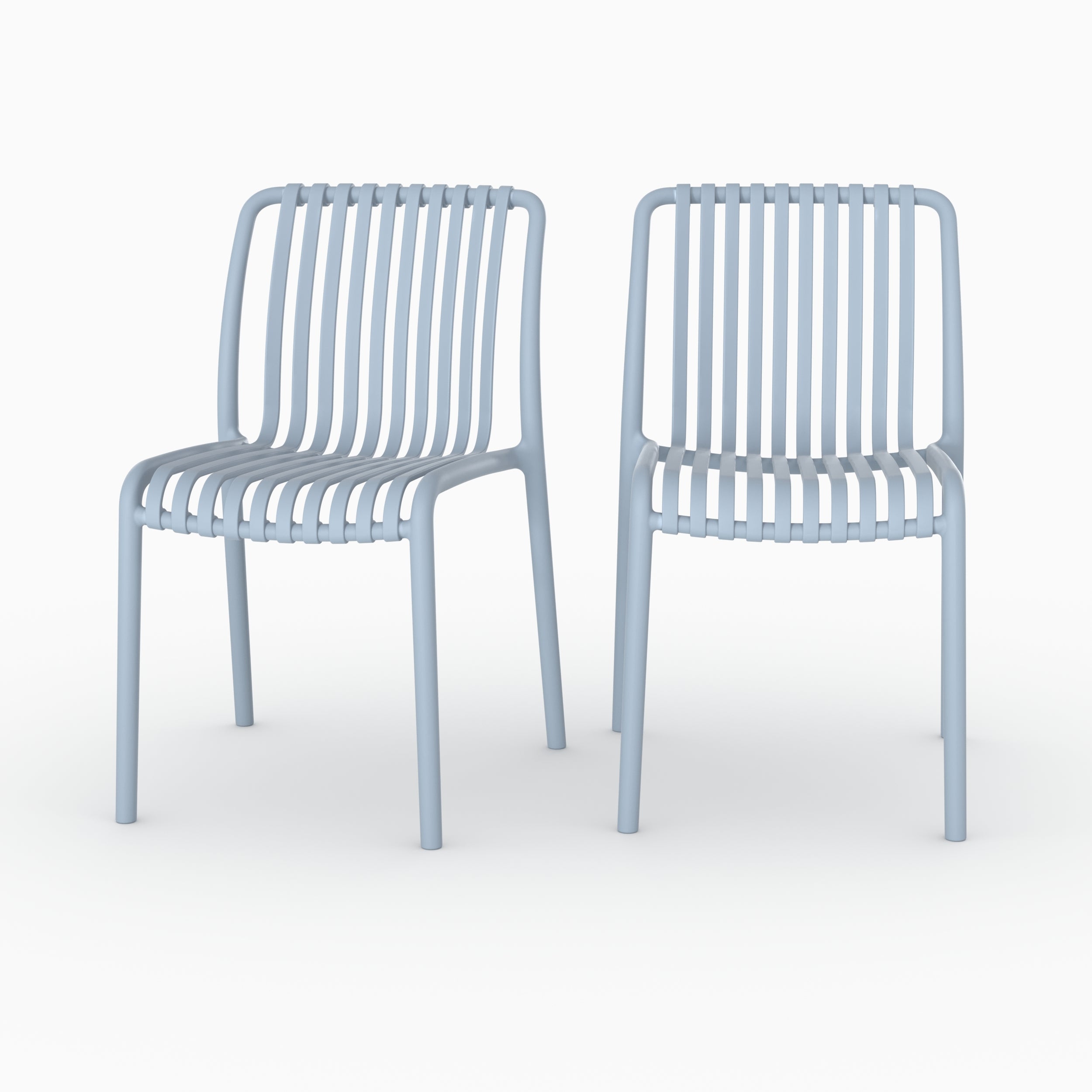 Lot 2 chaises Duli plastique bleu pastel empilables vue face ensemble