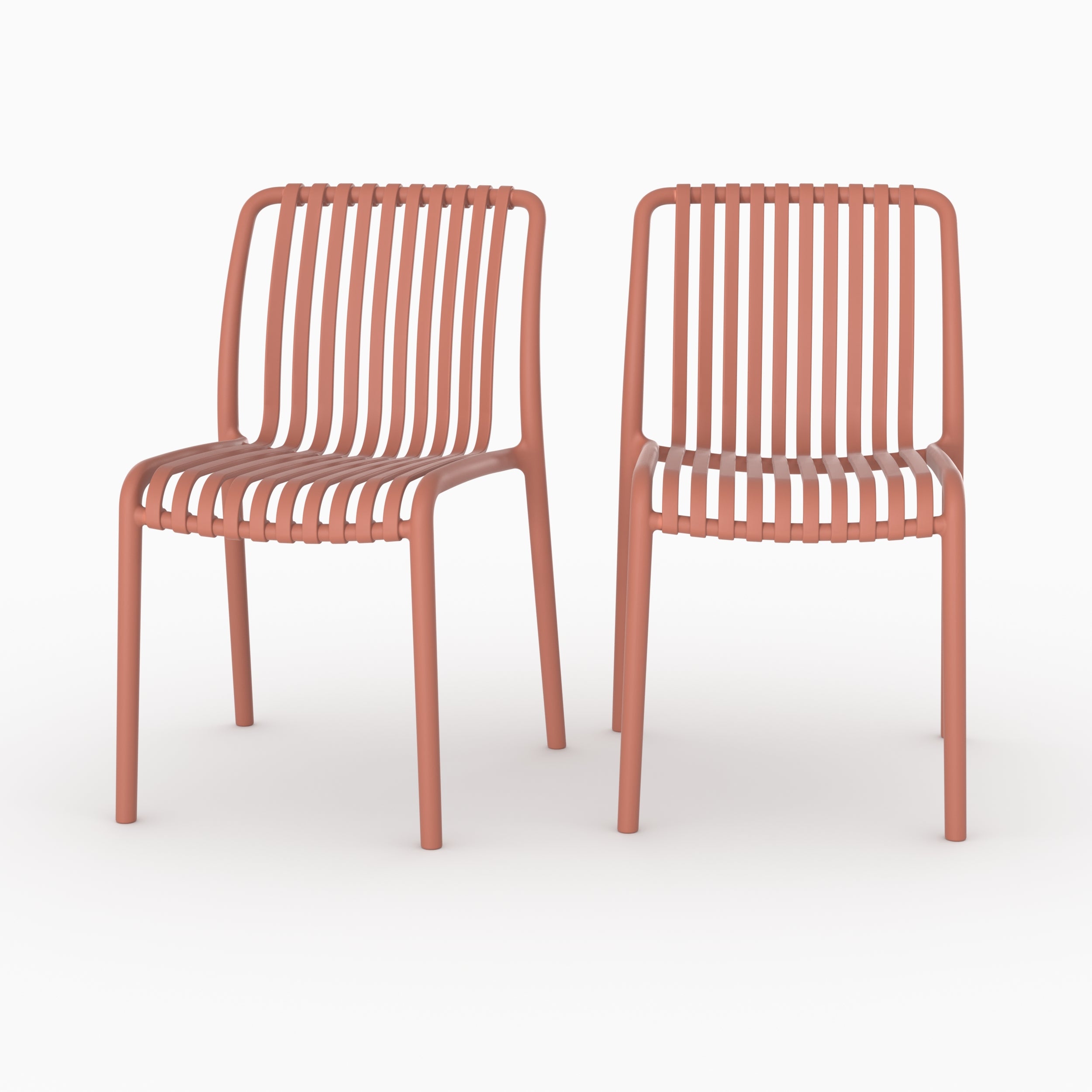 Lot 2 chaises Duli plastique terracotta empilables vue face ensemble