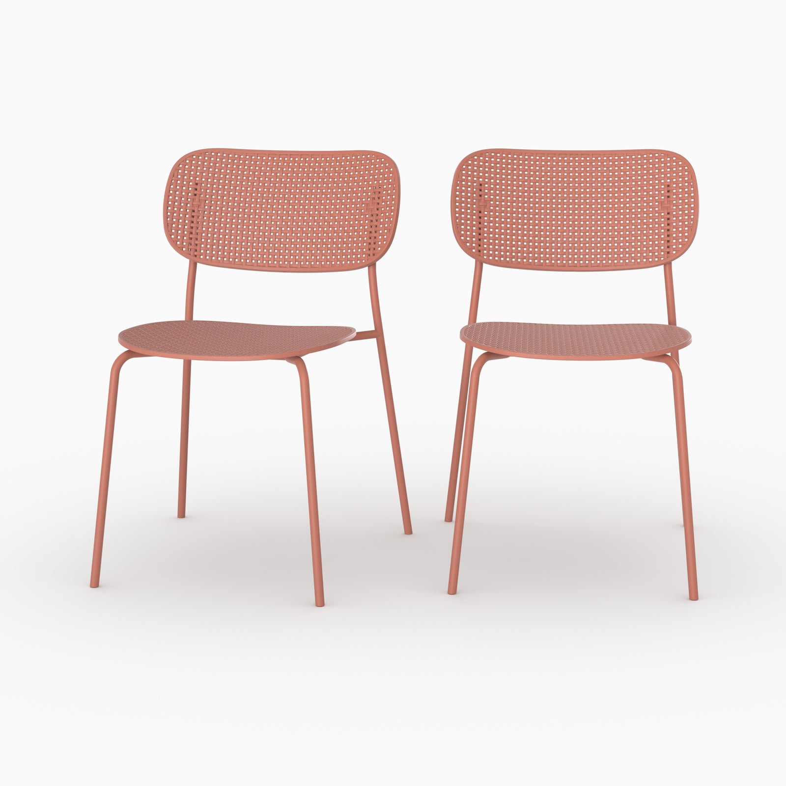 Lot 2 chaises Gea plastique terracotta empilables vue face ensemble
