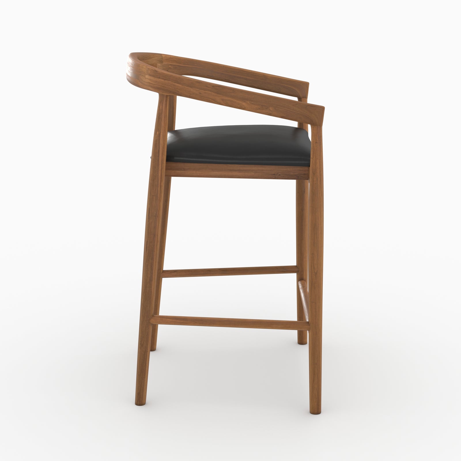Lot 2 chaises hautes Bali teck cuir noir 77cm