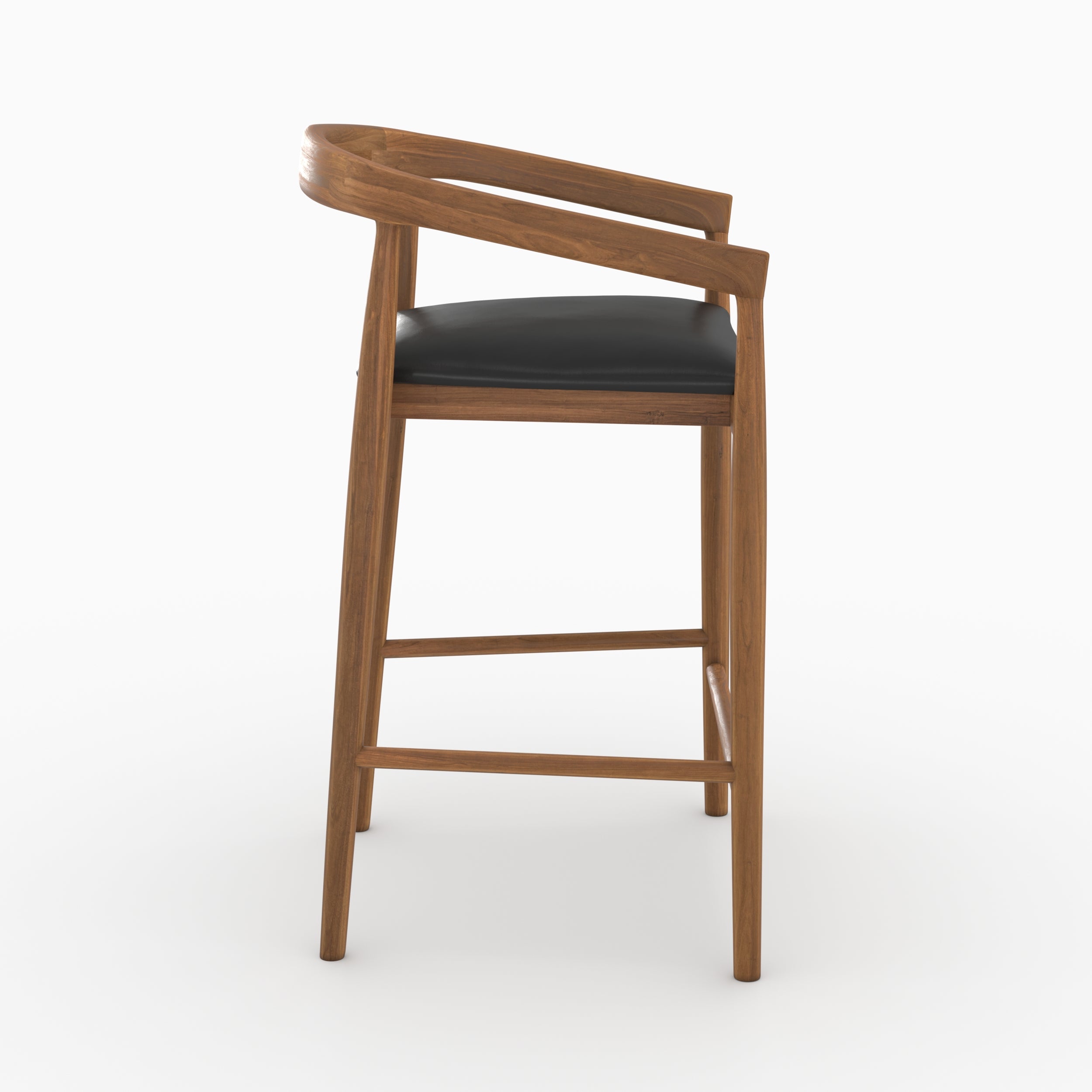 Lot 2 chaises hautes Bali teck cuir noir 77cm