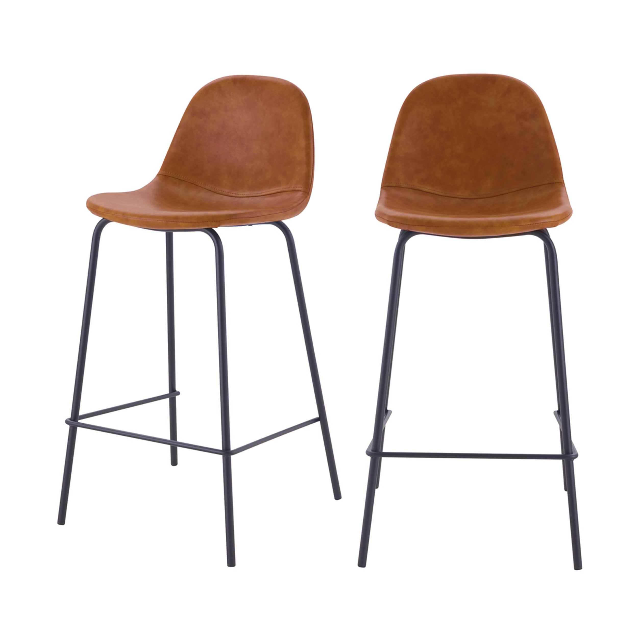 Lot de 2 chaises pour îlot central en cuir synthétique camel 65 cm - Maison Pavane