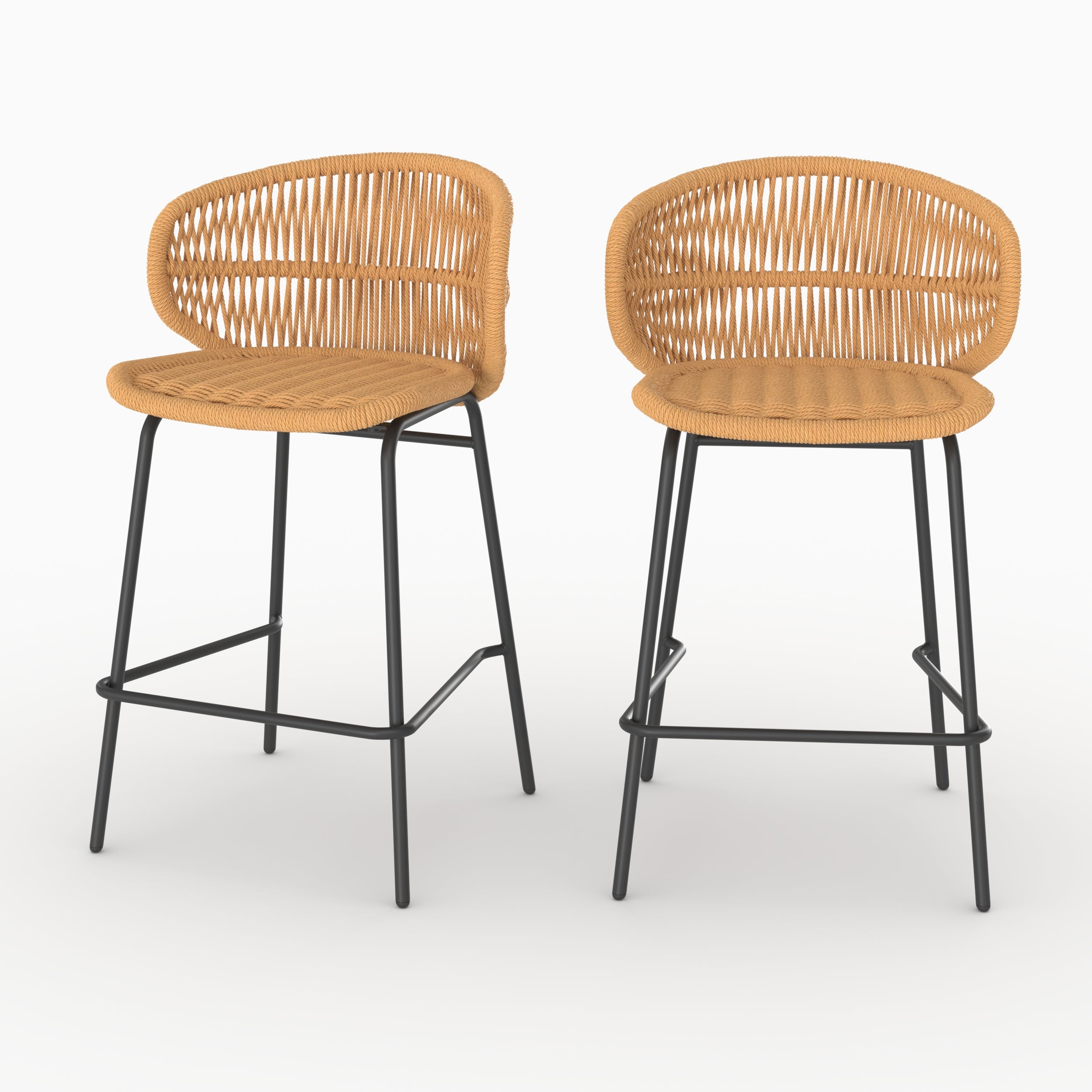 Lot de 2 chaises de bar d'îlot central Lara en rotin synthétique naturel - Maison Pavane