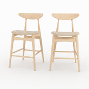 Set di 2 sedie da bar Josette 63,5 cm in tessuto beige e legno di gomma chiaro