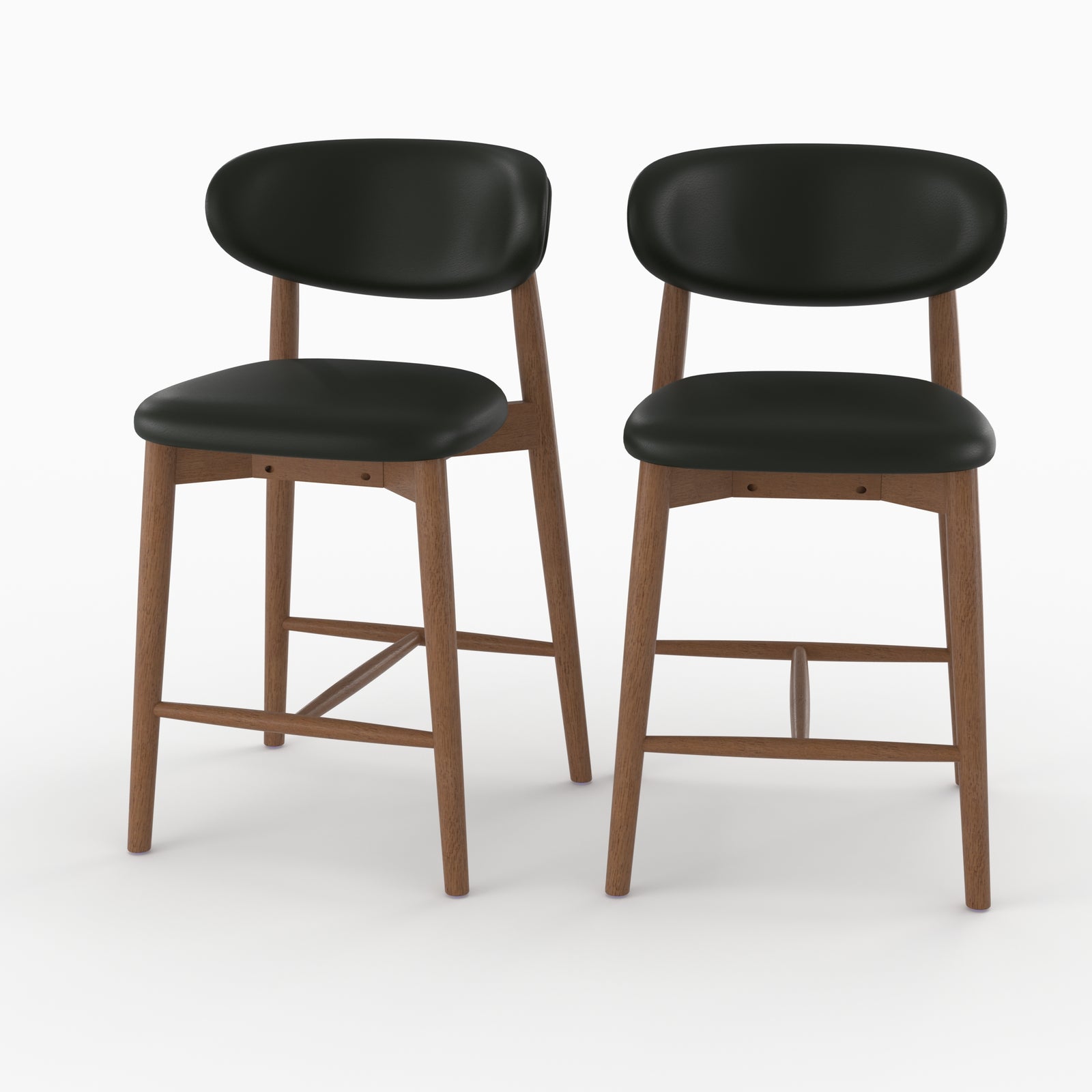 Lot de 2 chaises pour ilot central Yuna 64,5 cm en cuir synthétique noir et bois foncé - Maison Pavane