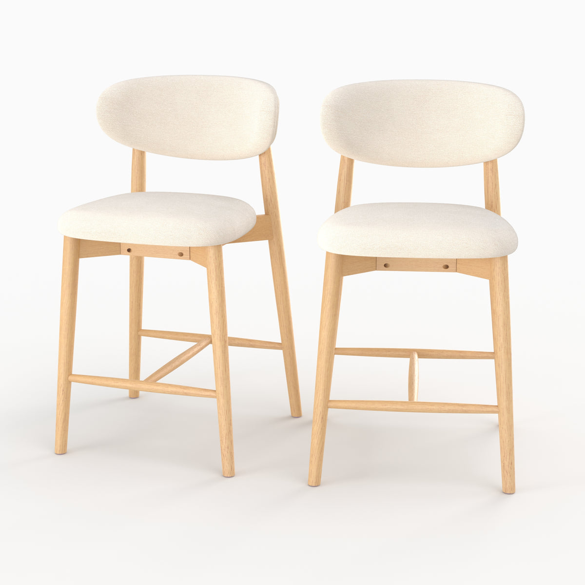 Lot de 2 chaises pour ilot central Yuna en tissu beige et bois clair, vue de face - Maison Pavane