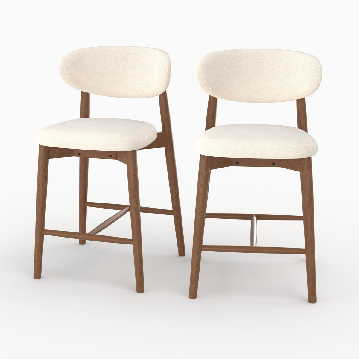 Lot de 2 chaises pour ilot central Yuna 64,5 cm en tissu beige et bois foncé - Maison Pavane