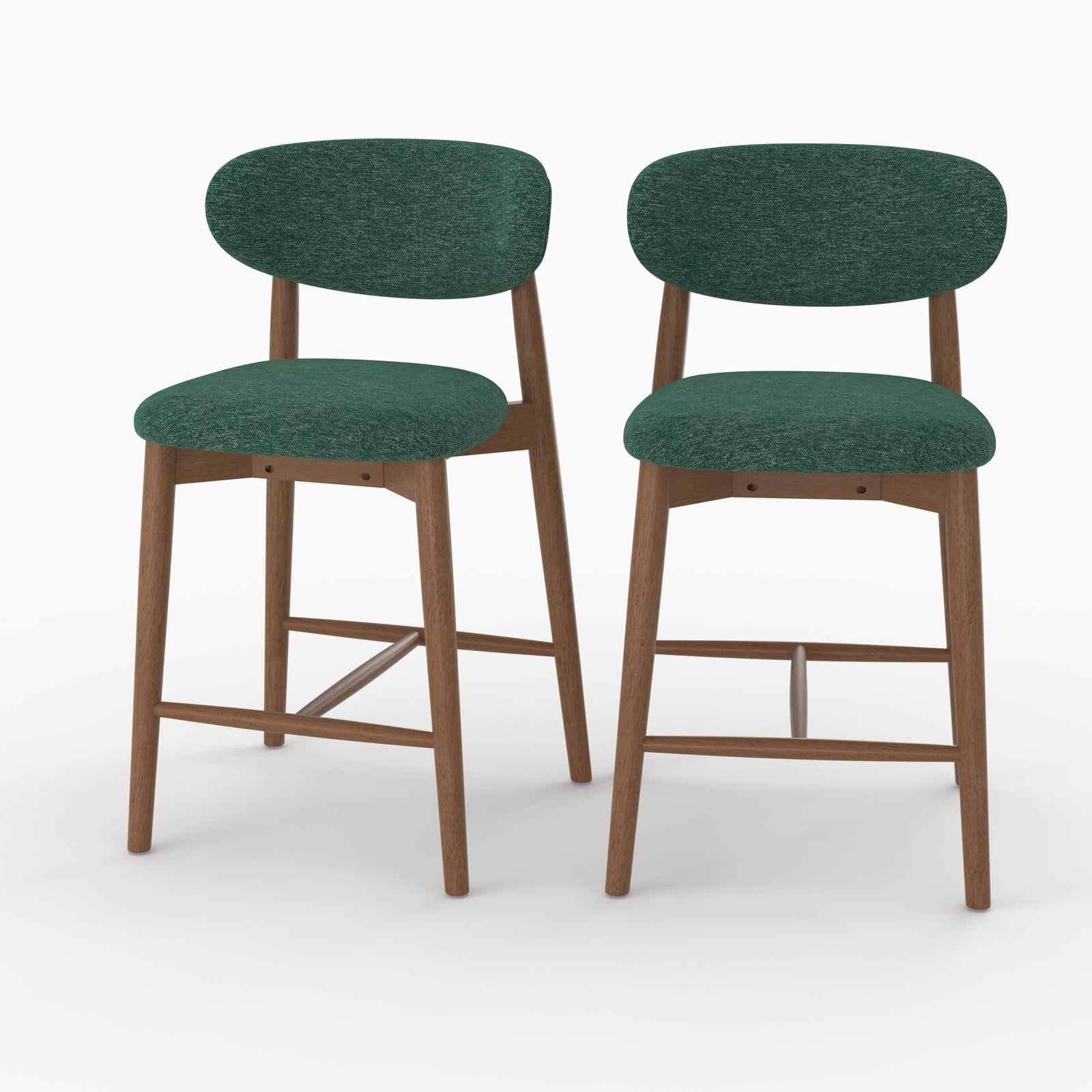Lot de 2 chaises pour ilot central Yuna 64,5 cm en tissu chiné vert sapin et bois foncé - Maison Pavane