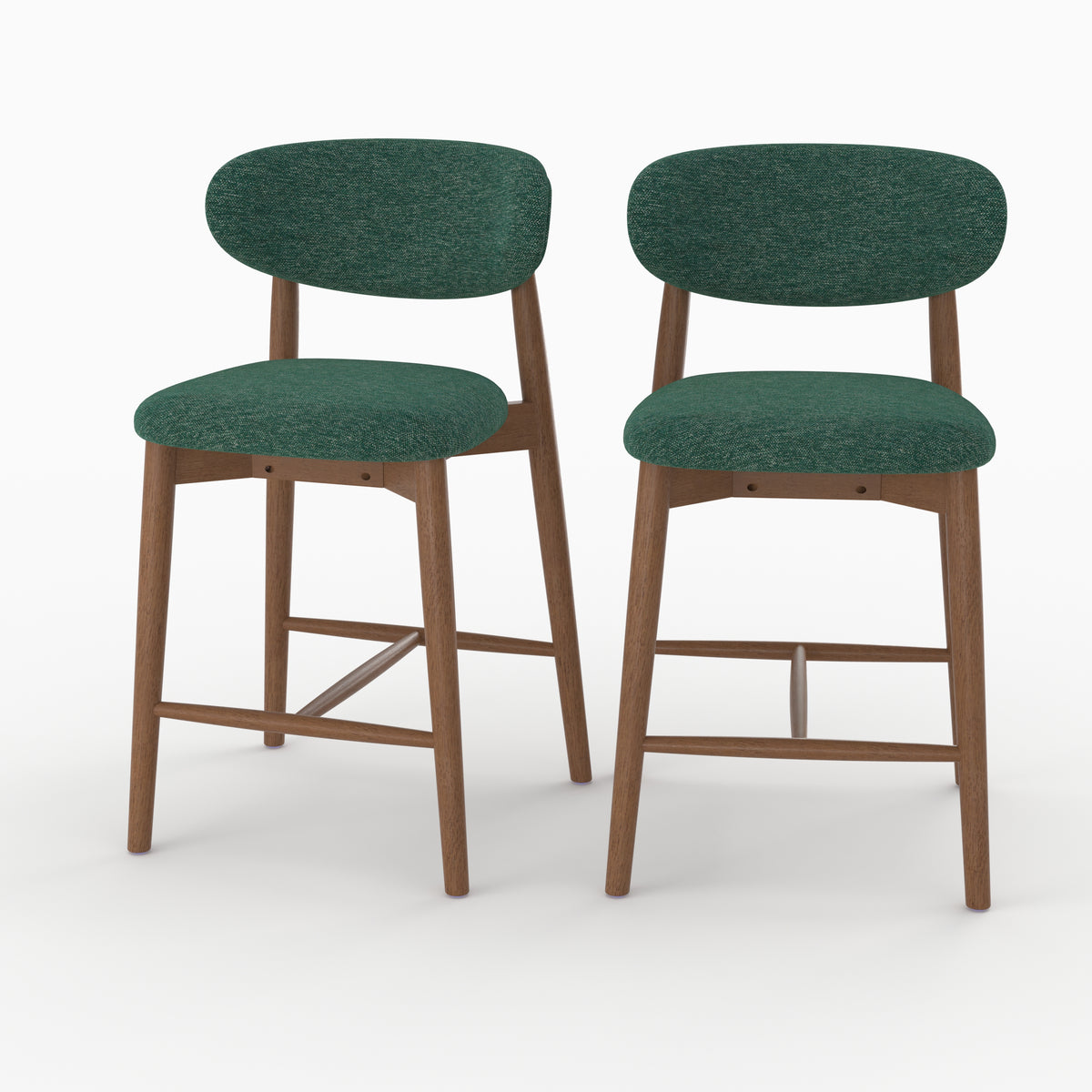 Lot de 2 chaises pour ilot central Yuna 64,5 cm en tissu chiné vert sapin et bois foncé - Maison Pavane