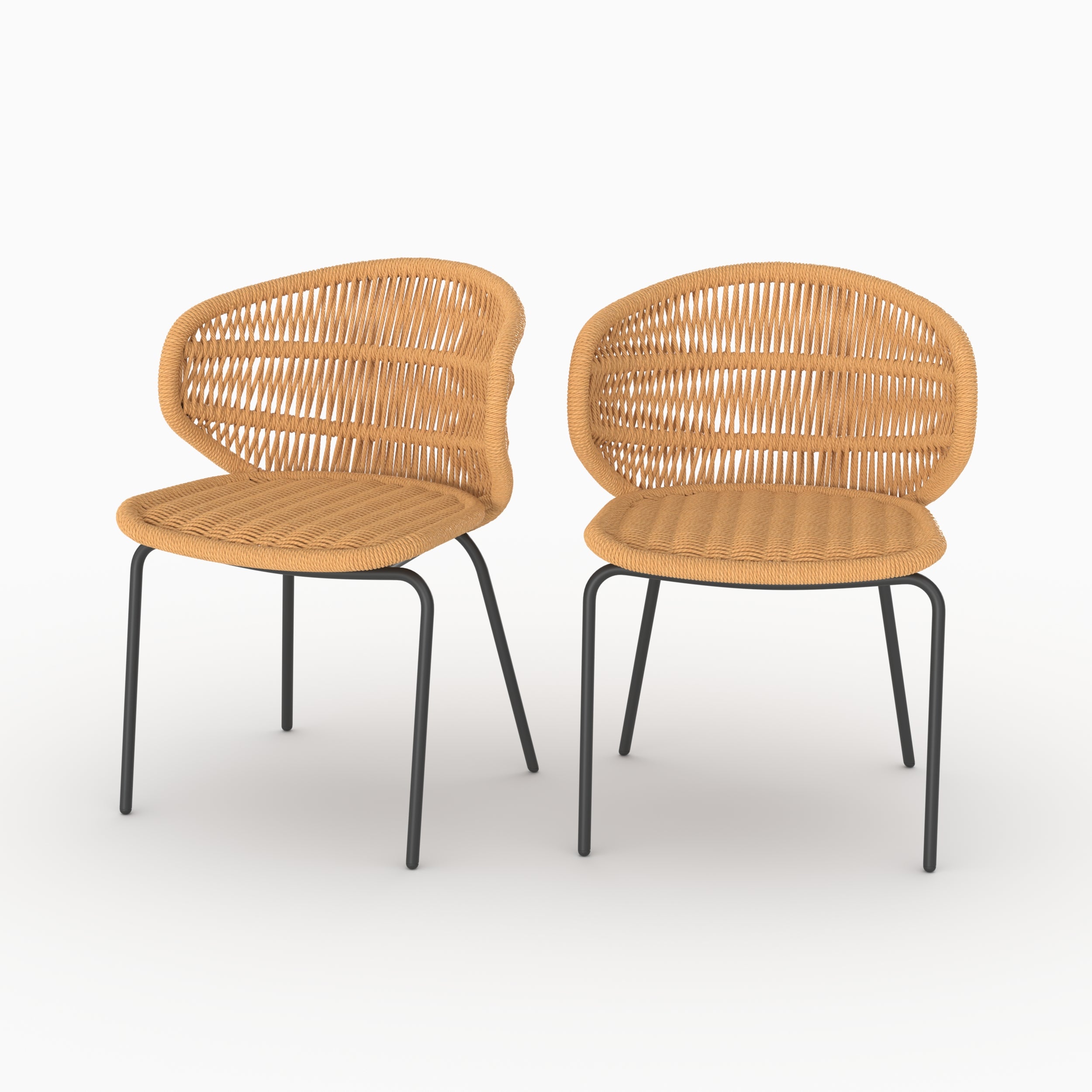 Lot de 2 chaises de jardin Lara en rotin synthétique naturel, pieds métal noir - Maison Pavane