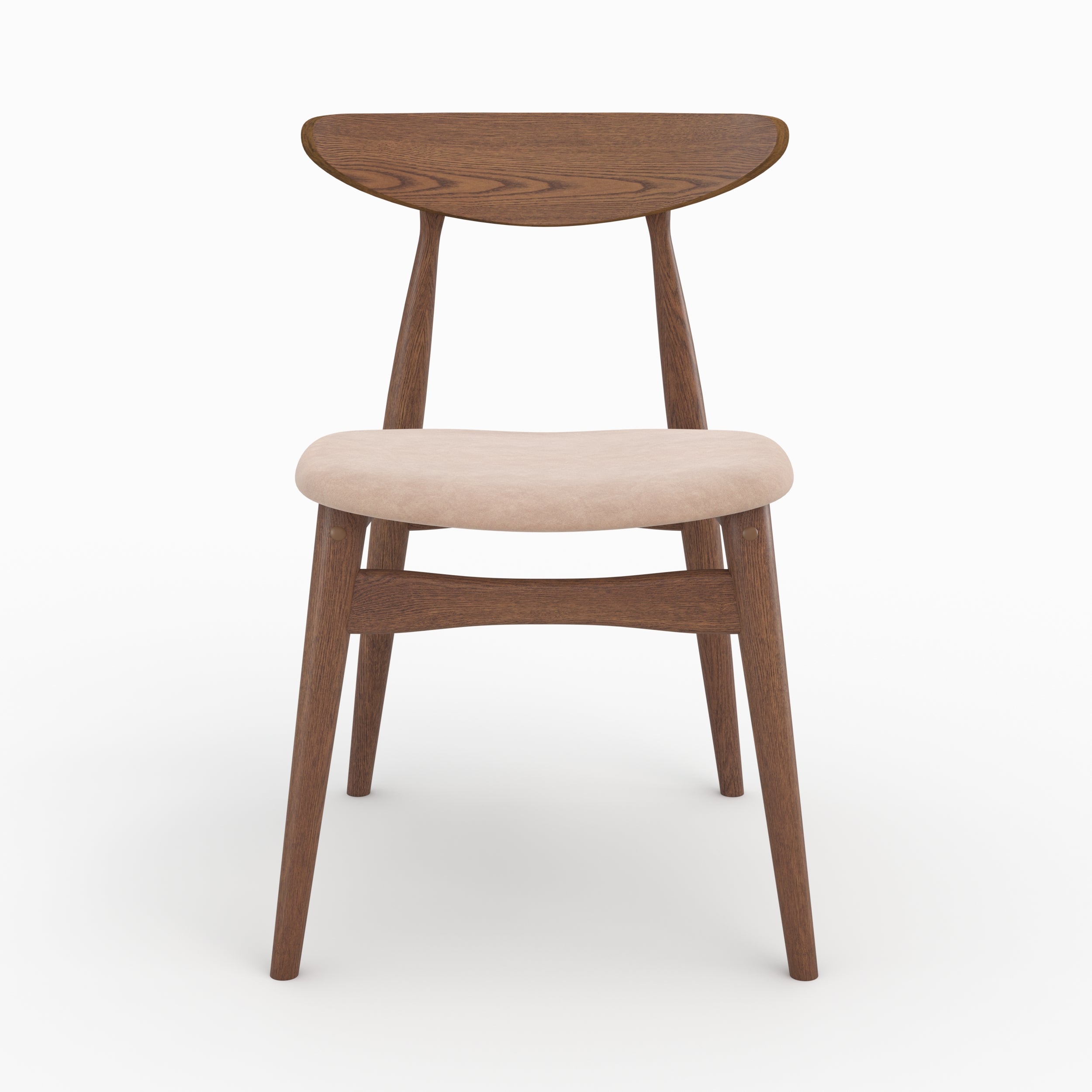 set di 2 sedie Josette in tessuto beige e legno di hevea scuro
