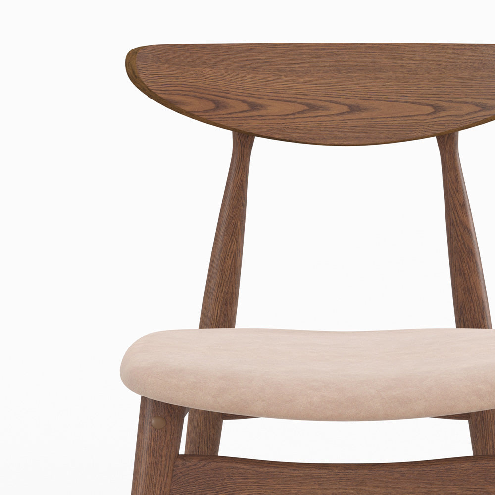 set di 2 sedie Josette in tessuto beige e legno di hevea scuro