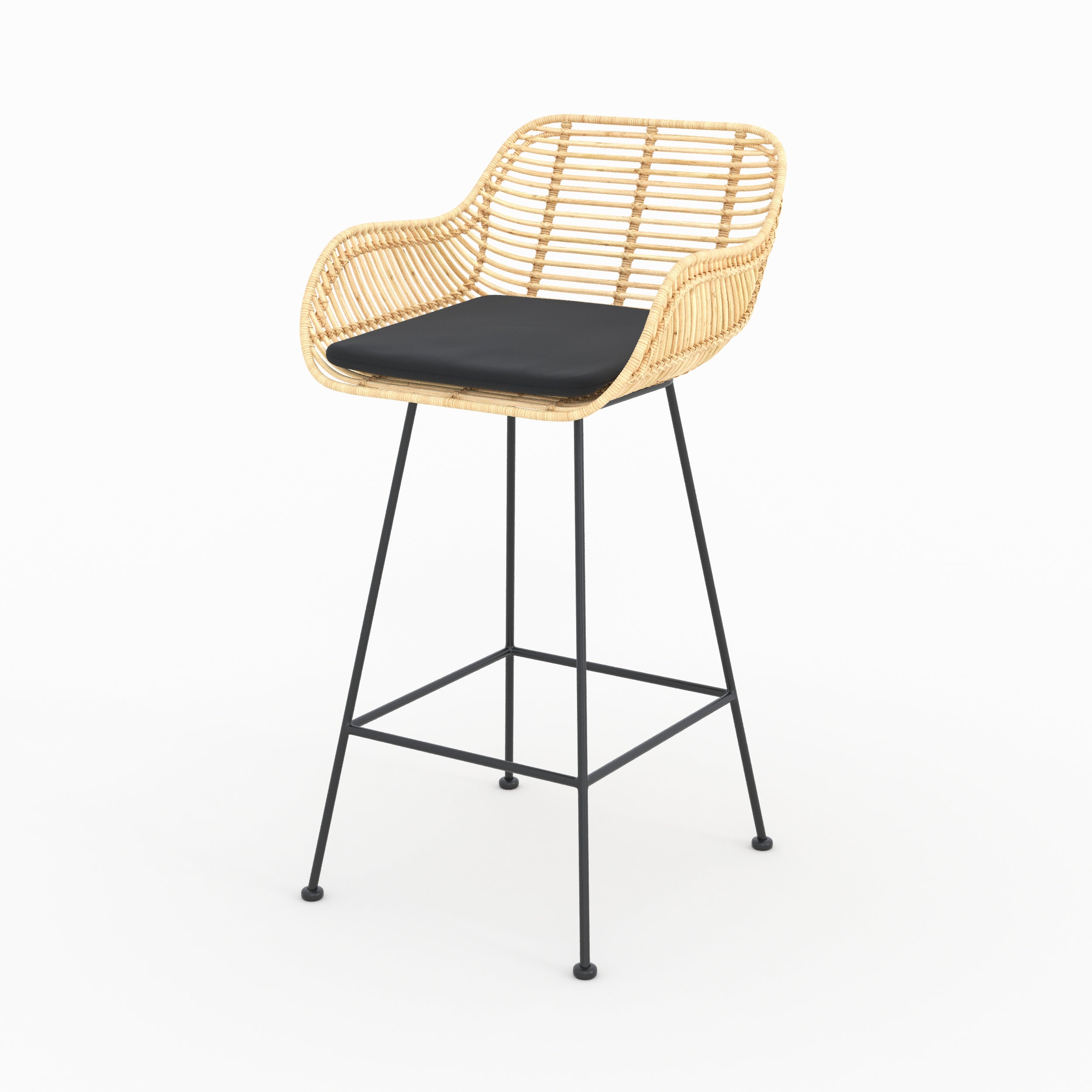 Lot 2 chaises pops hautes rotin tissu noir 66cm