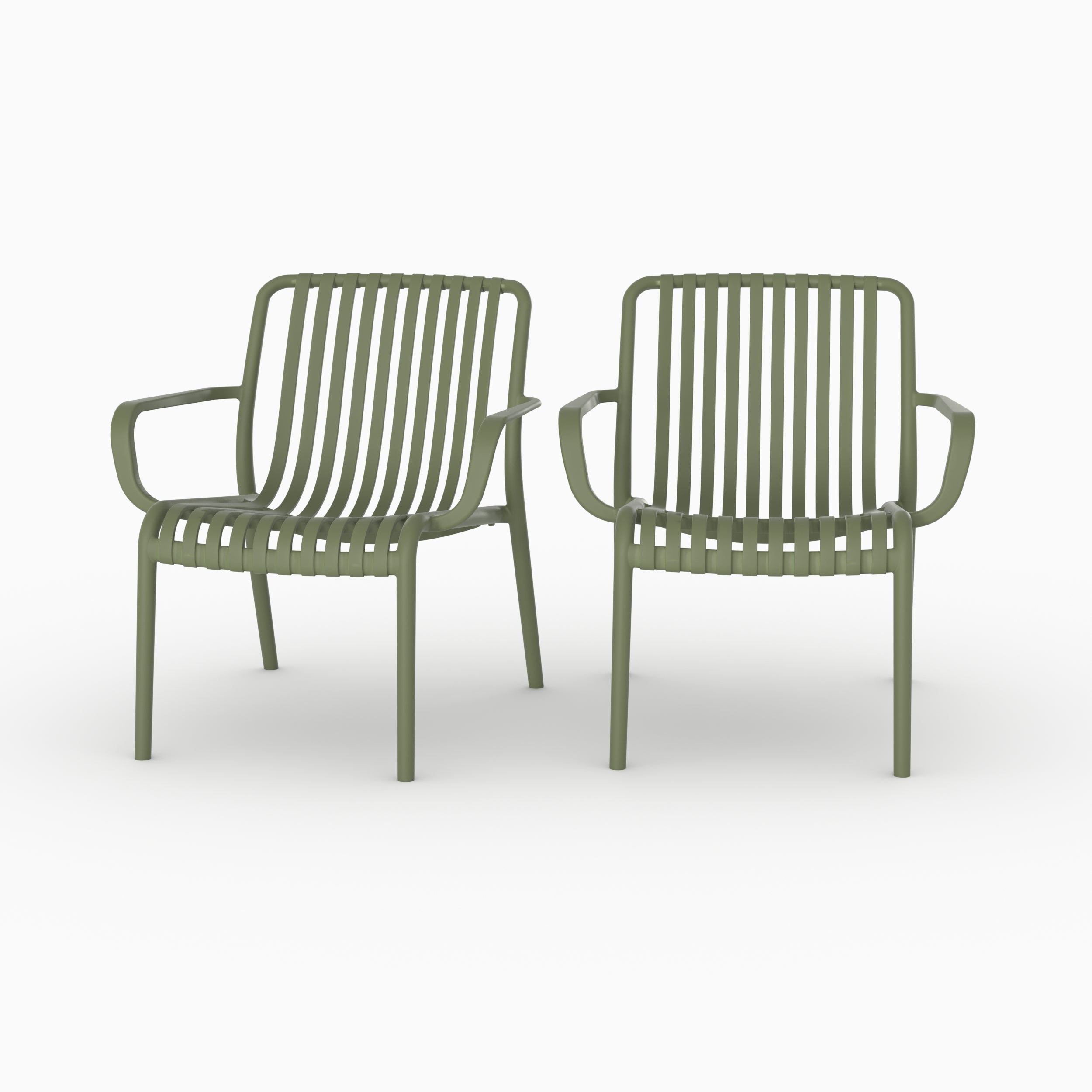 Lot 2 fauteuils jardin Ivy vert kaki accoudoirs
