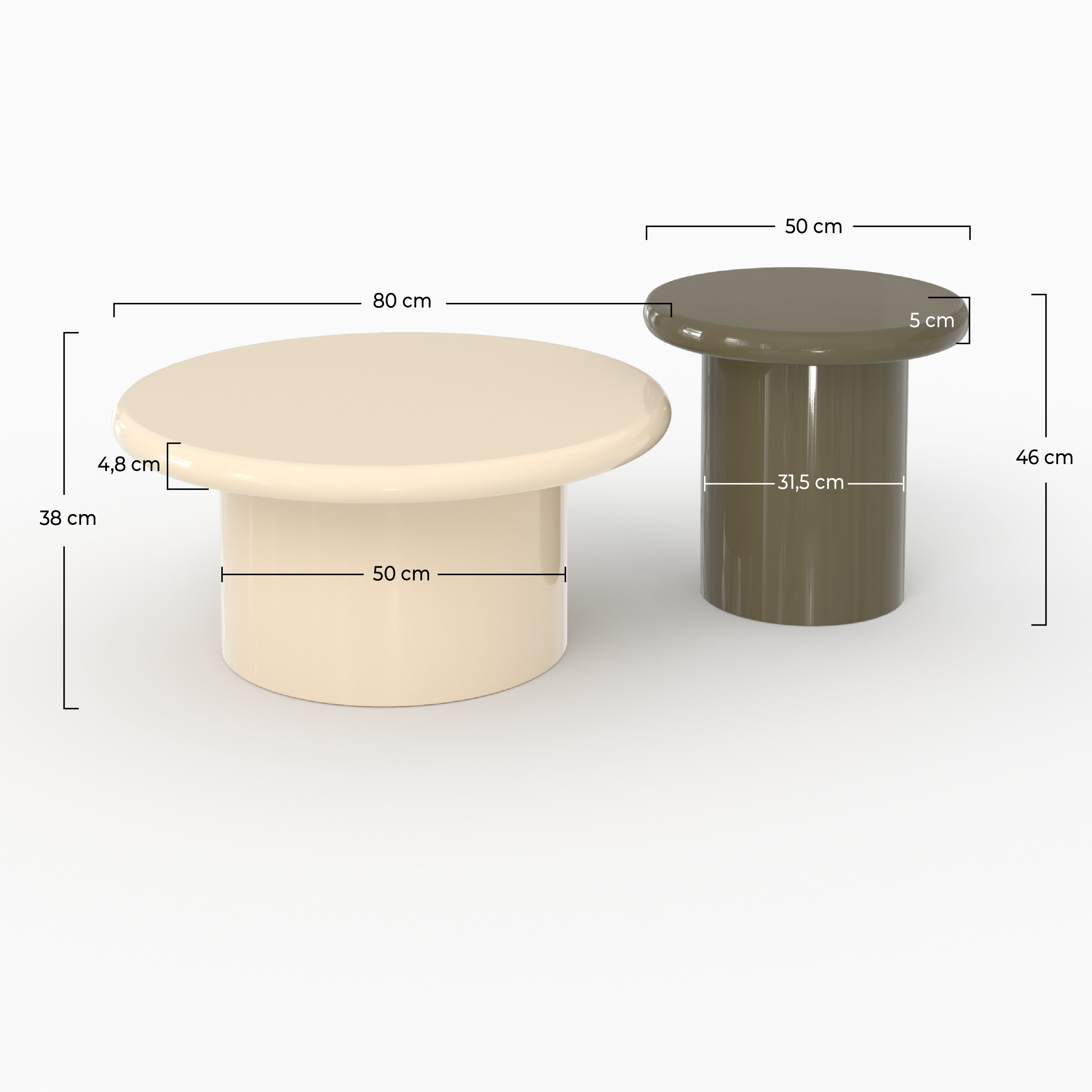 Set di 2 tavolini Apoline laccati bianchi e verde kaki in MDF