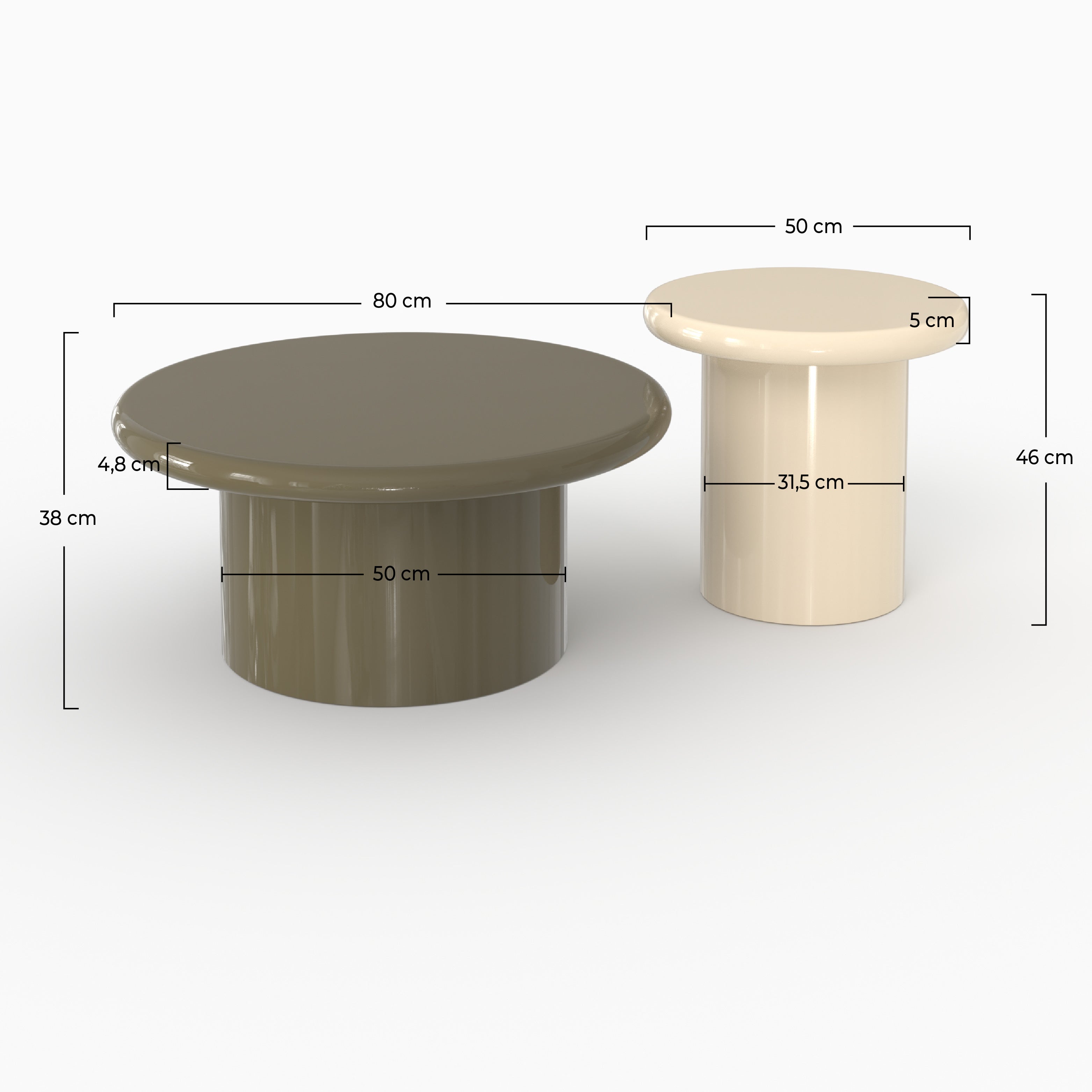 Set di 2 tavolini Apoline laccati verde kaki e bianchi in MDF