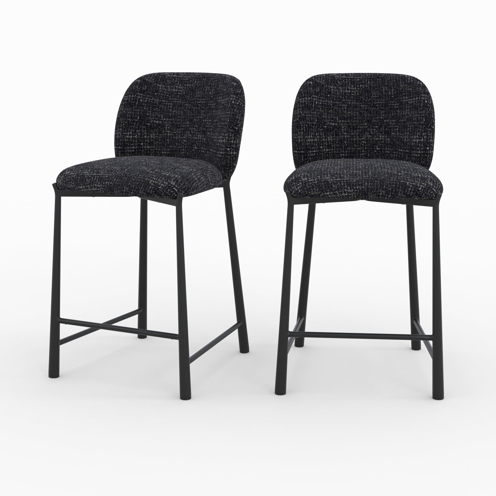 Lot 2 tabourets Bento ilot central tissu texture noir confort vue face