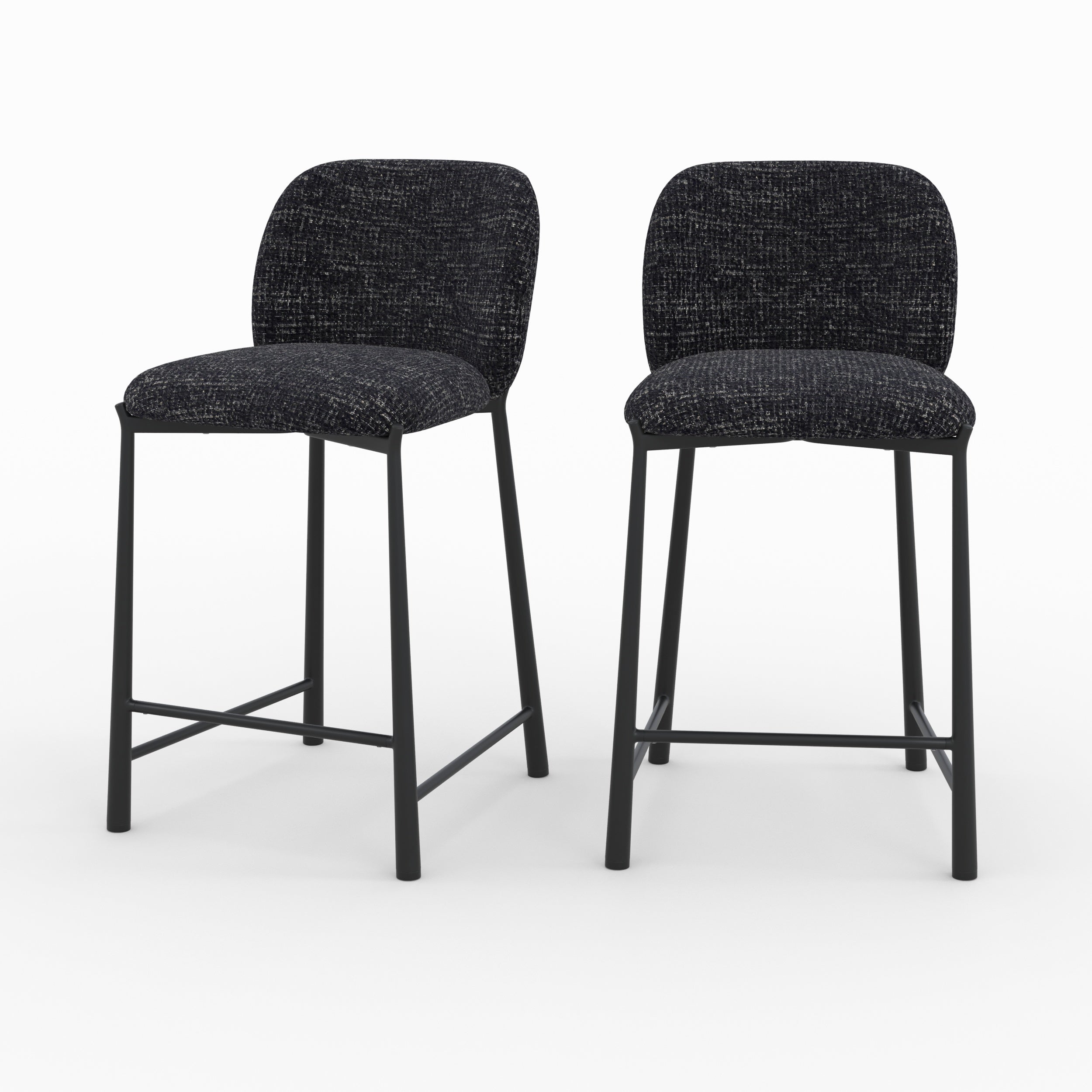 Lot 2 tabourets Bento ilot central tissu texture noir confort vue face