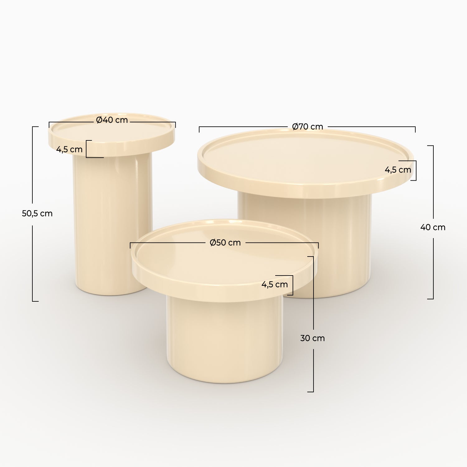 Lot de 3 tables basses Nora laquées blanches en MDF