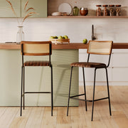 Sedia da bar Arsène in paglia di Vienna e pelle marrone 76 cm (set di 2)