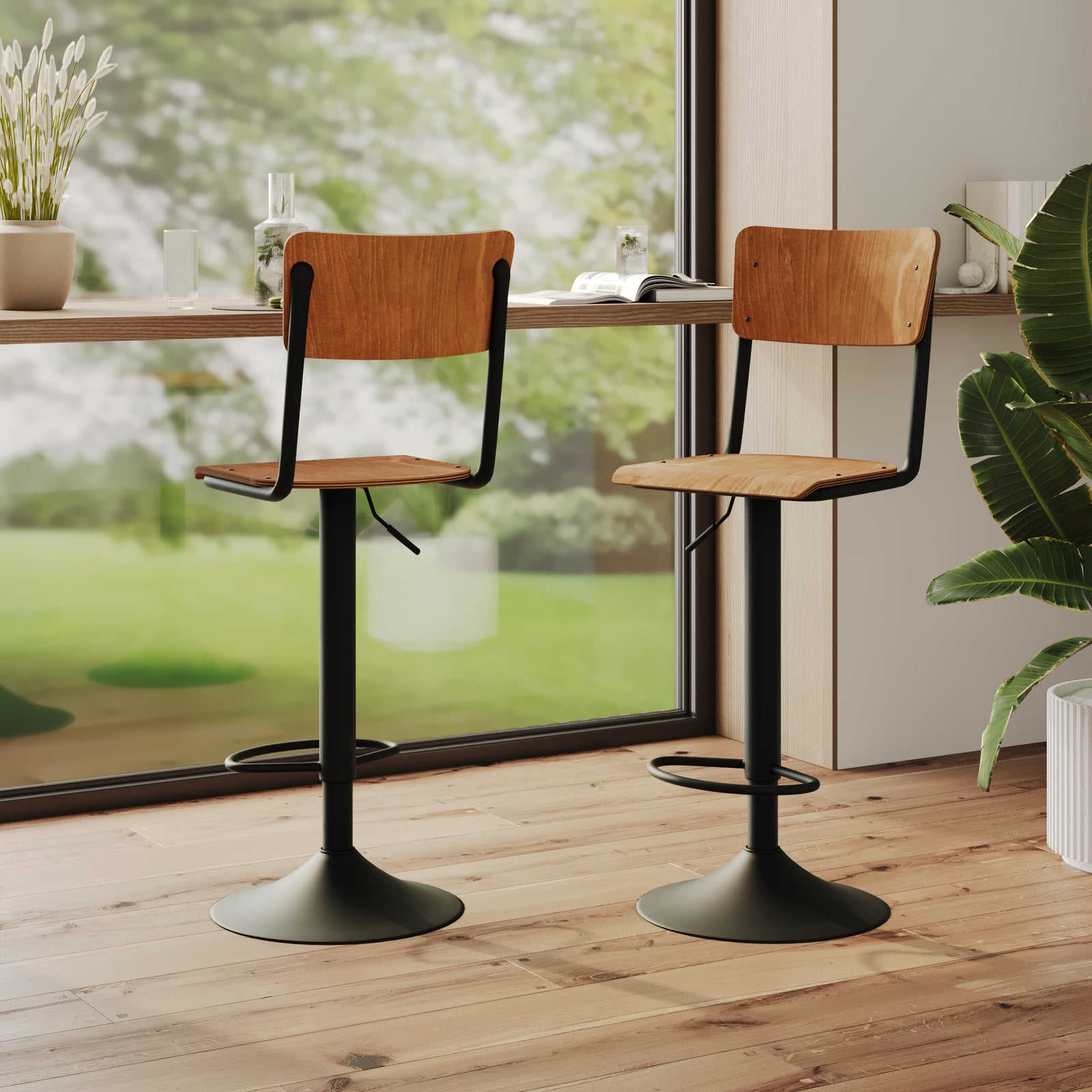 lot de 2 chaise de bar en bois pivotante reglable clem