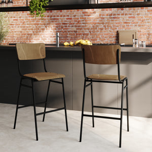 Lot de 2 chaises de bar mi-hauteur Clem en bois foncé 65 cm – Maison Pavane