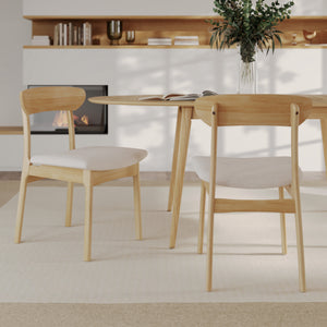 set di 2 sedie in legno chiaro e tessuto beige lana